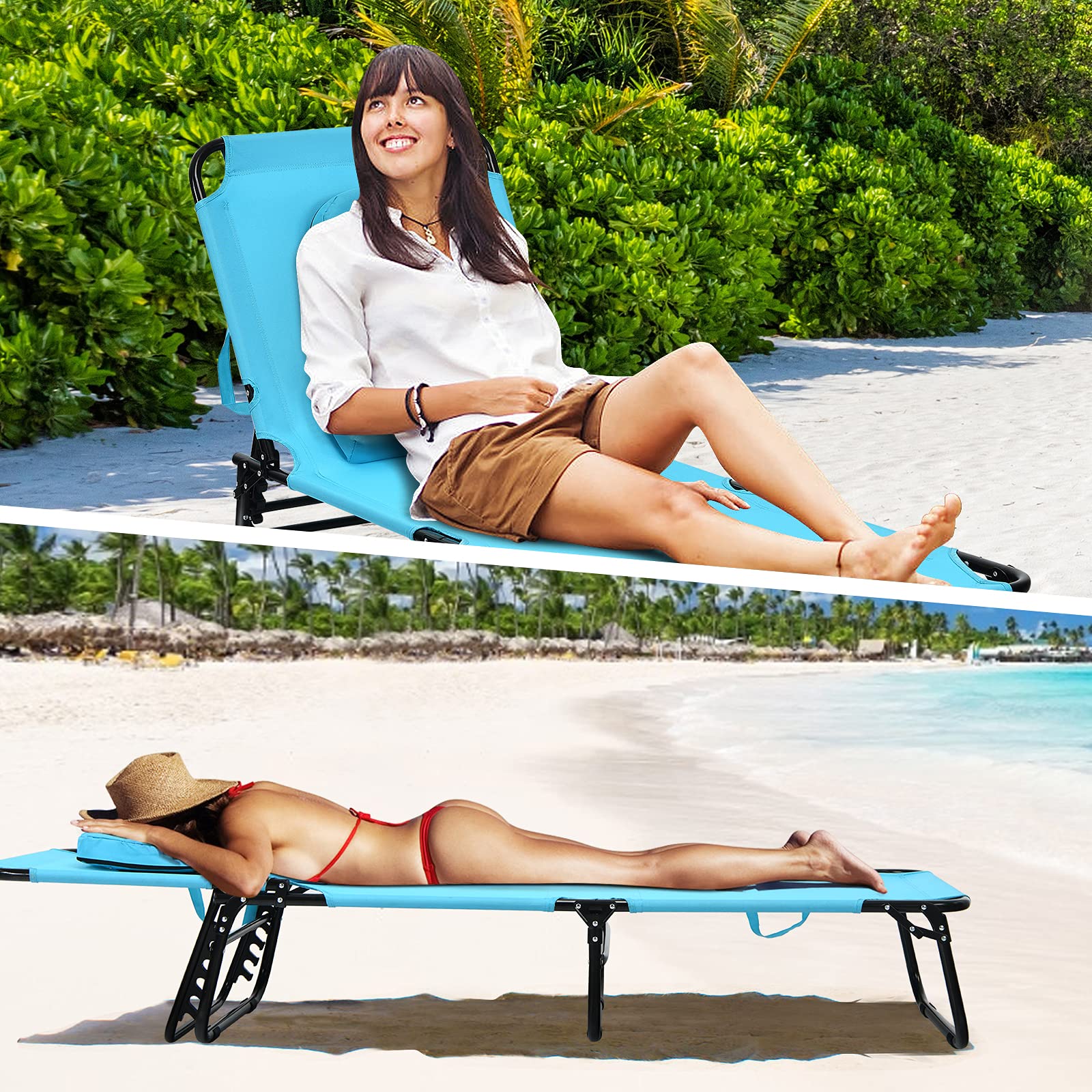 Arlmont Folding Beach Lounge Chair W/ Adjutable Backrest