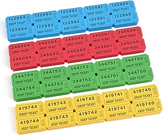 THEBLUETOUCH 2"x2" Raffle Tickets, Total 1000 Pcs with Consecutive Numbers in 4 Colors, Double Roll Ticket for 50/50 Draws, Party Events, Prize Giveaways, Carnivals and Fundraisers