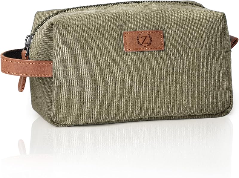 Necessaire de viagem em lona verde-oliva com zíper e inicial Z