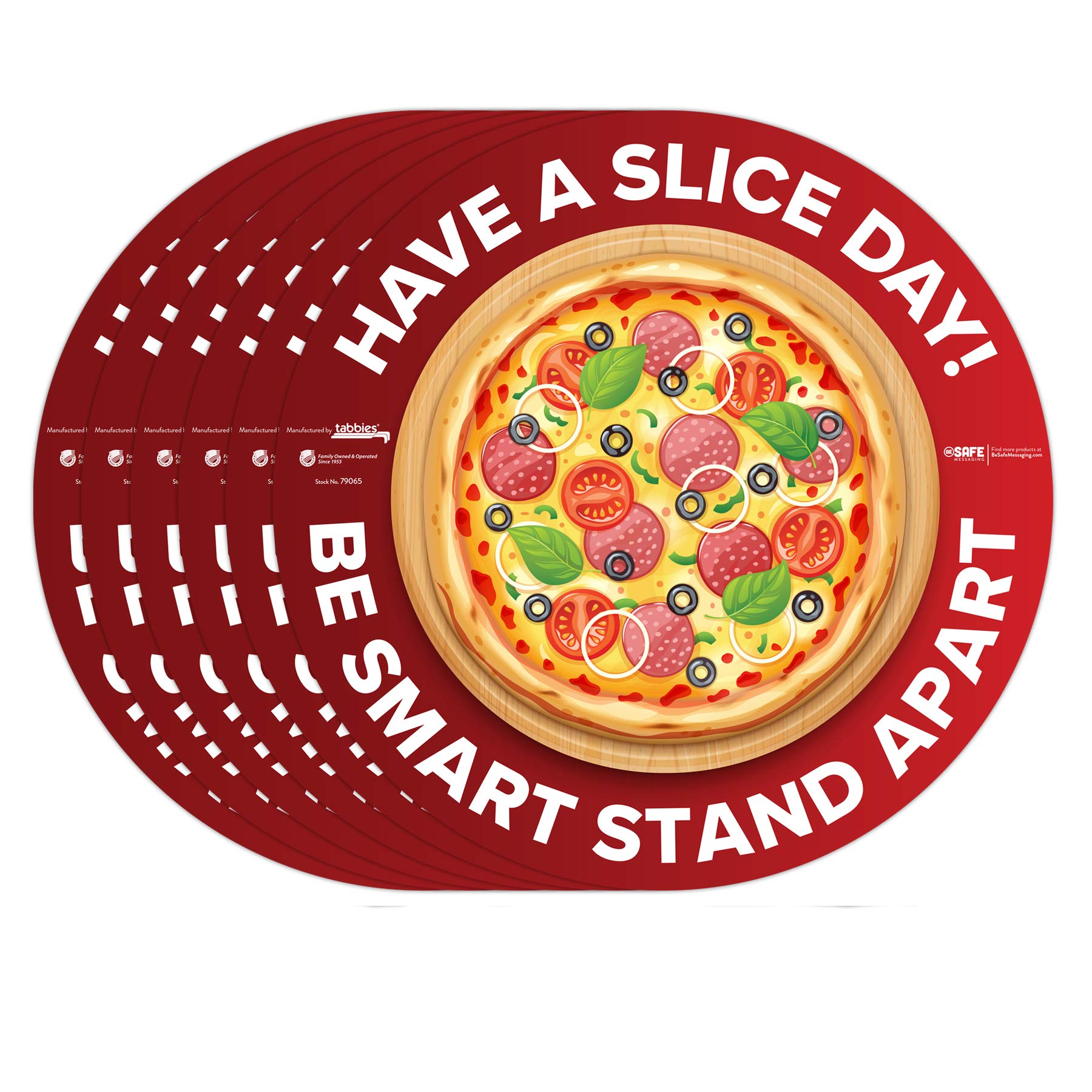 BeSafe Messaging "Be Smart Stand Apart" Pizza, paquete de 6 – 30,5 cm redondo, vinilo reposicionable antideslizante piso, comercial, pegatinas de huella de restaurante (paquete de 6)