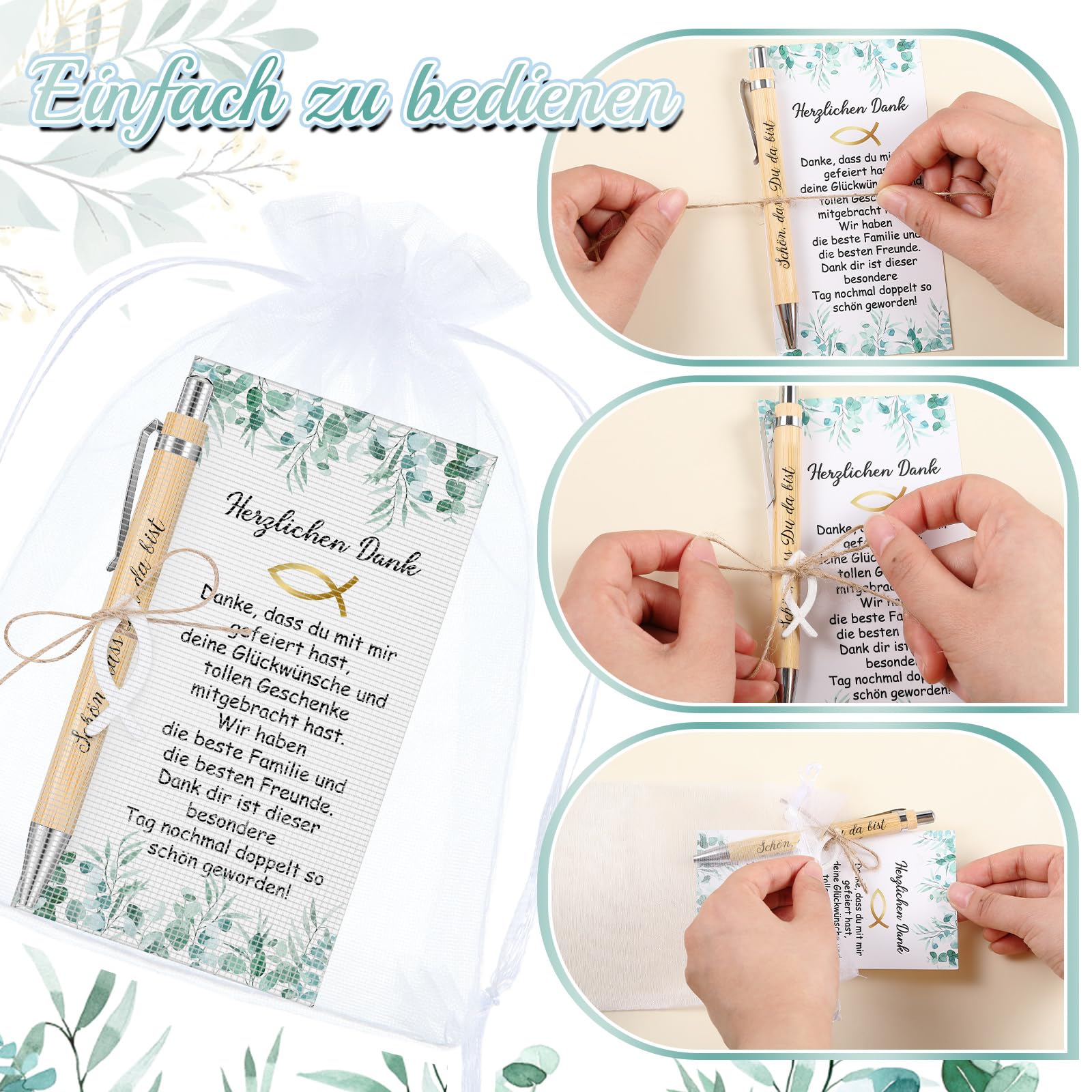 30x Holz Kugelschreiber Set Mit Karten - Gastgeschenk Für Feiern