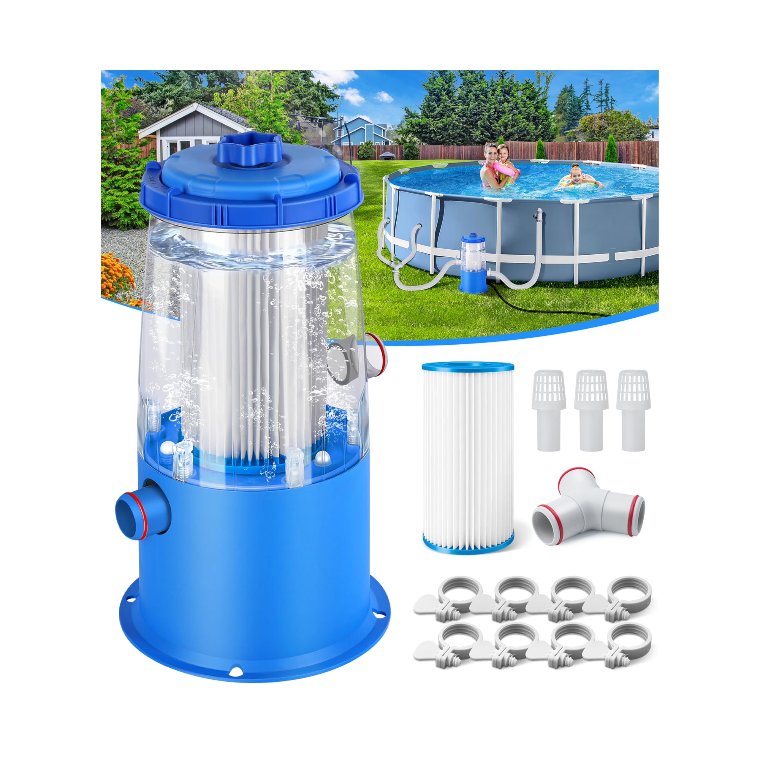Photo 1 of KimFilter Transparent 1000 GPH Above Ground Pool Filter Pump – Easy Cartridge Status Viewing | Powerful Pool Cartridge Filter Pump System | Enhanced Circulation & Filtration for Crystal-Clear Water
