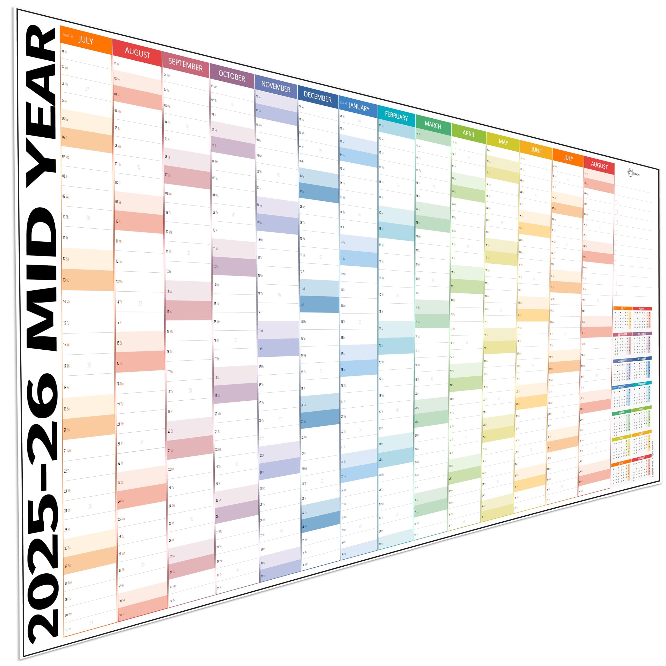 Academic Wall Planner 2024/2025 – Mid Year Wall Planner 2024-2025 - Teacher Planner 2024-2025 - 18 Month Office, University, School, Academic Calendar 2024/25 – Folded Extra Wide Columns Edition