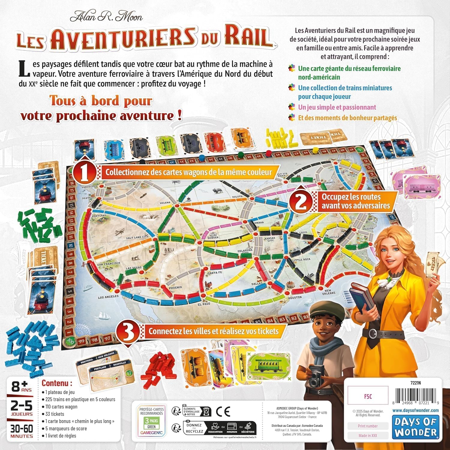Days of Wonder Ticket to Ride - USA Niños Estrategia - Juego de tablero (Estrategia, Niños, 60 min, Niño/niña, 8 año(s), Alan R. Moon) – Versión Francesa