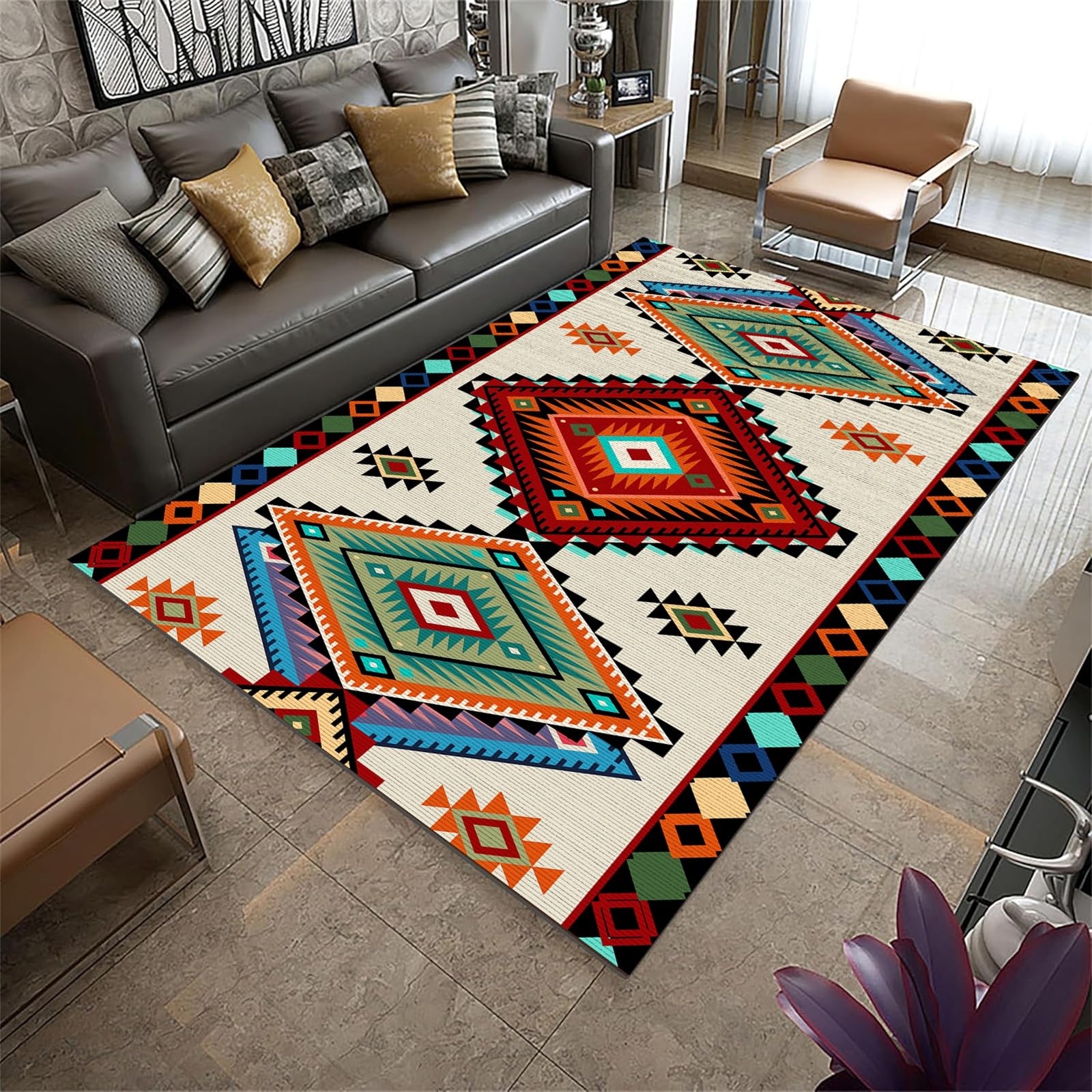 Southwestern Tribal Area Rug 180x260cm Machine Washable Rug for Living Room, Soft Large Area Rugs With Anti-Slip Backing, Vintage Style Cabin Rugs for Bedroom, Living Room, Dining Room Entrance — image 1