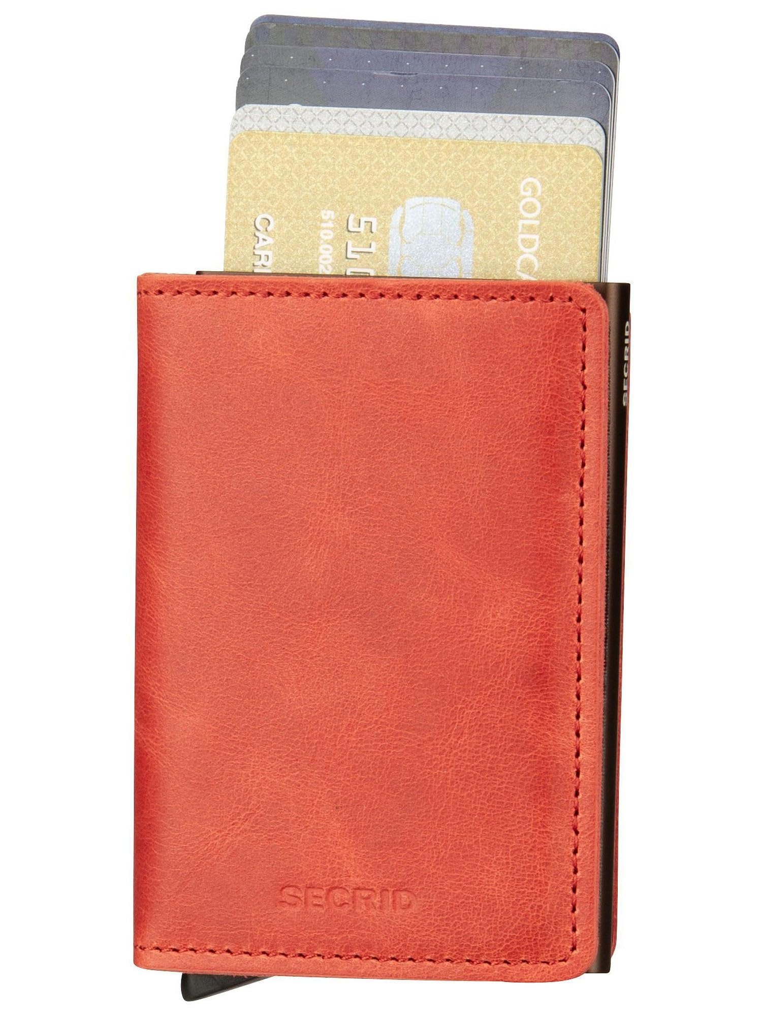 Secrid Slimwallet Kartenetui Orange aus Leder für 4 Karten mit oder 6 Karten ohne Prägung, Maße: 10,2 x 6,8 x 1,6 cm, SV-Orange