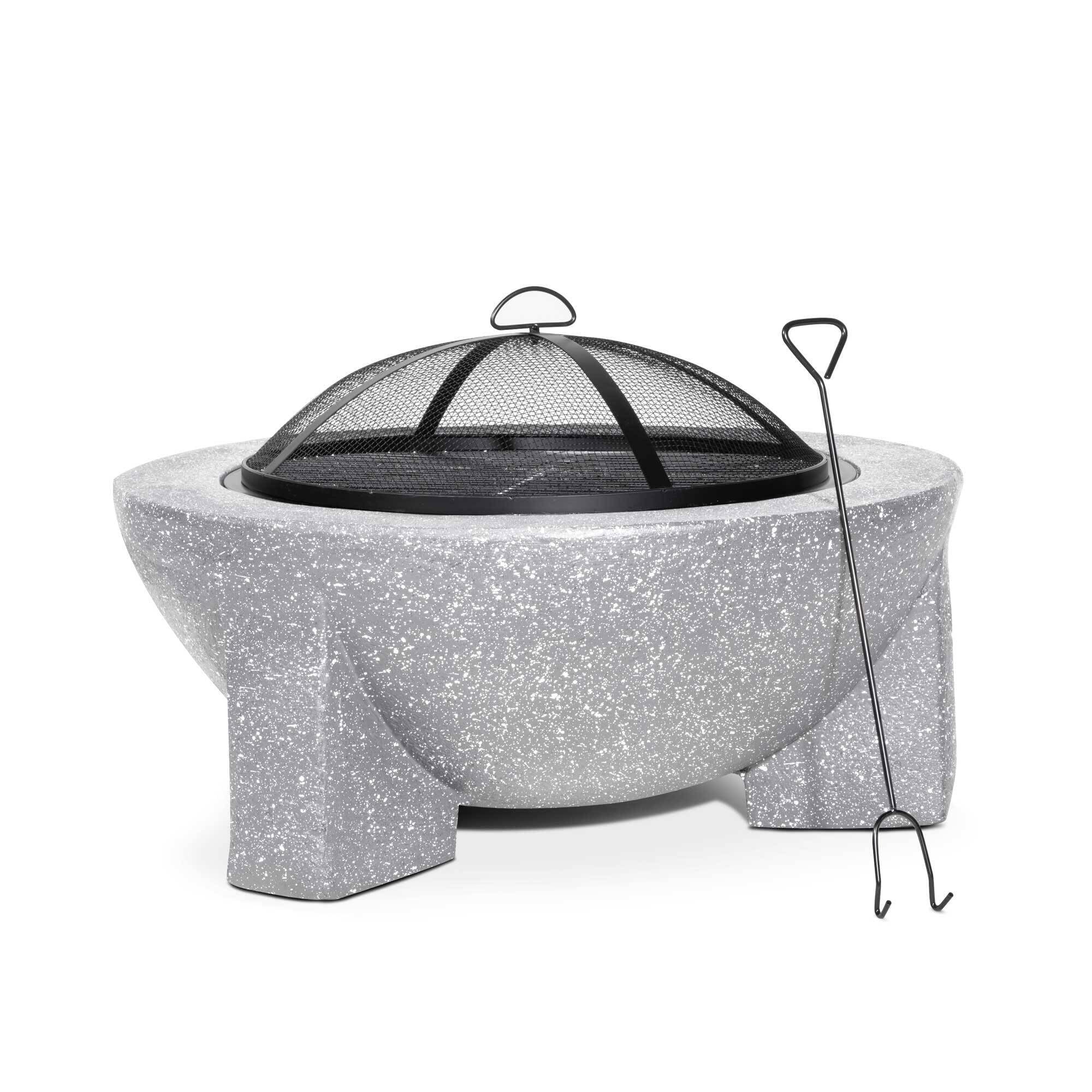 Dellonda Round MgO Fire Pit with BBQ Grill, Ø75cm, Safety Mesh Screen - Light Grey - DG190