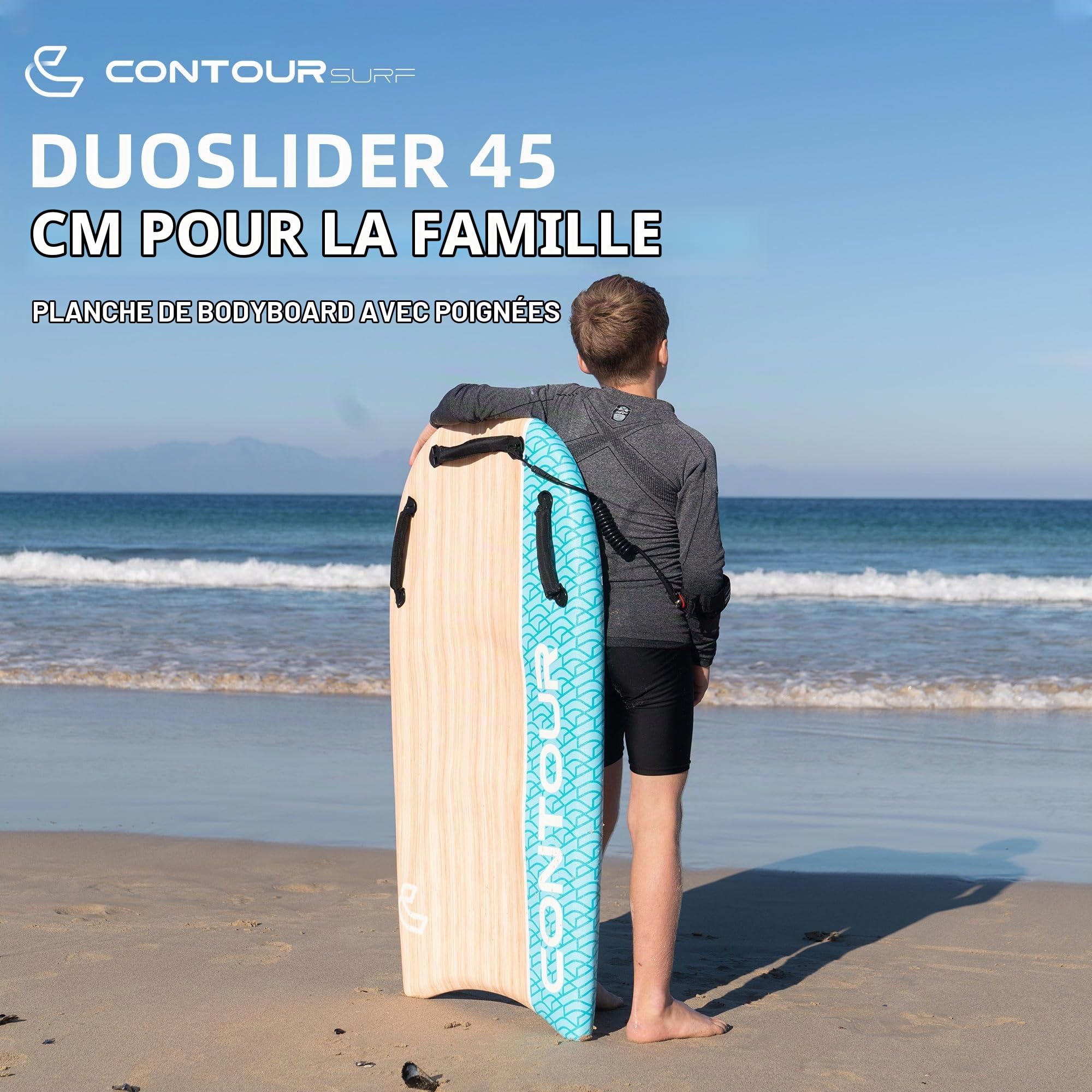 Contour Surf DuoSlider Body Board Bodyboards de 114,3 cm avec poignées pour Deux Personnes, Parent-Enfant, Planche de Surf pour Grands Gars, Doubles Riders, Planches à Main pour Adultes de Plage