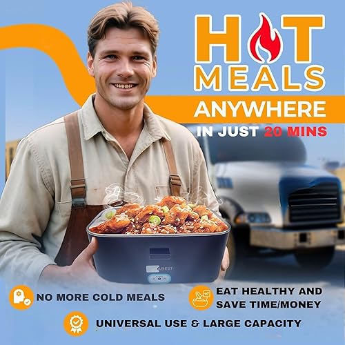 Miniatura 2 de Lonchera eléctrica para adultos  Fiambrera de calentamiento rápido de 80 W, calentador de alimentos portátil de acero inoxidable de 1.8 L, 1224 V