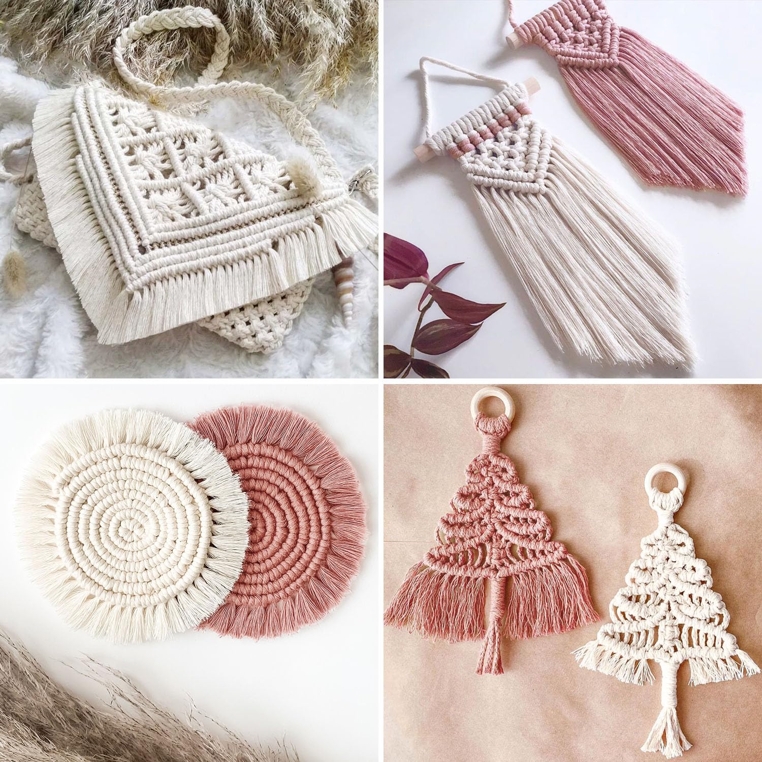 Lot de 3 fils pour macramé - Multicolore - 2 mm x 100 m - En coton macramé - Pour crochet, bricolage, tissage, décoration, suspension de supports de plantes