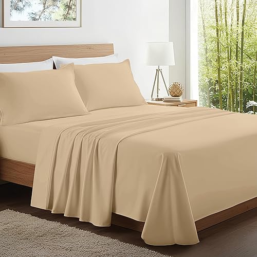 Kickoff Sábanas de bambú de viscosa tamaño California King, 4 piezas, 100% viscosa de bambú orgánico, sábanas refrescantes Cal King, juego de ropa