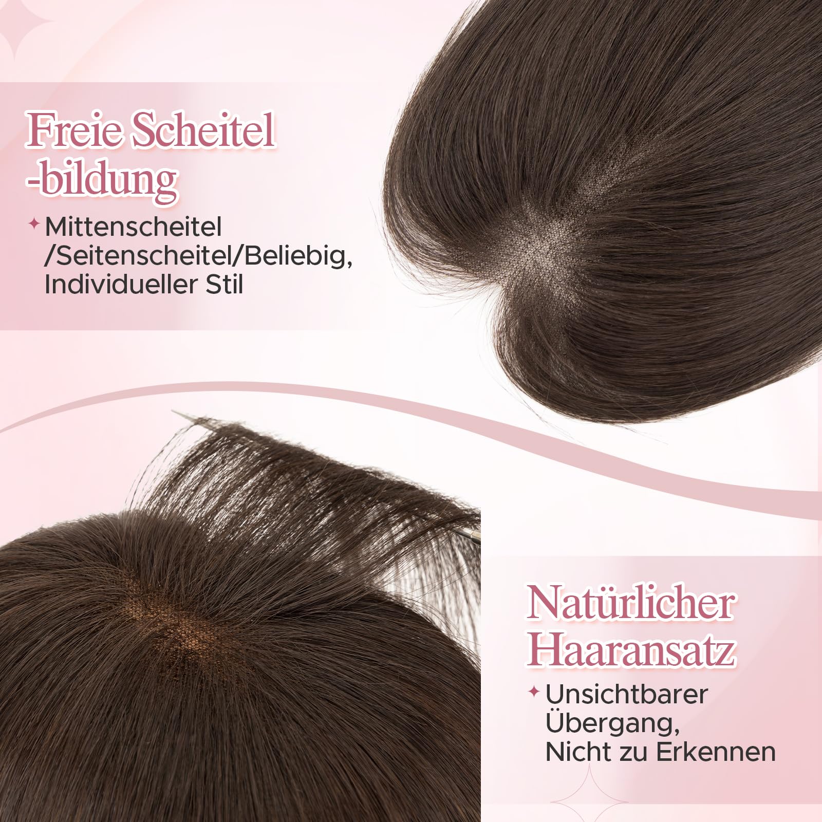 SEGOHAIR Echthaar Hair Topper für Frauen mit Wispy Pony Handgebundene 3,54" x 4,72" Lace-Basis-Haarteil mit 3 Clips einfaches Clip-in leichte atmungsaktive Basis #02 Mokkabraun