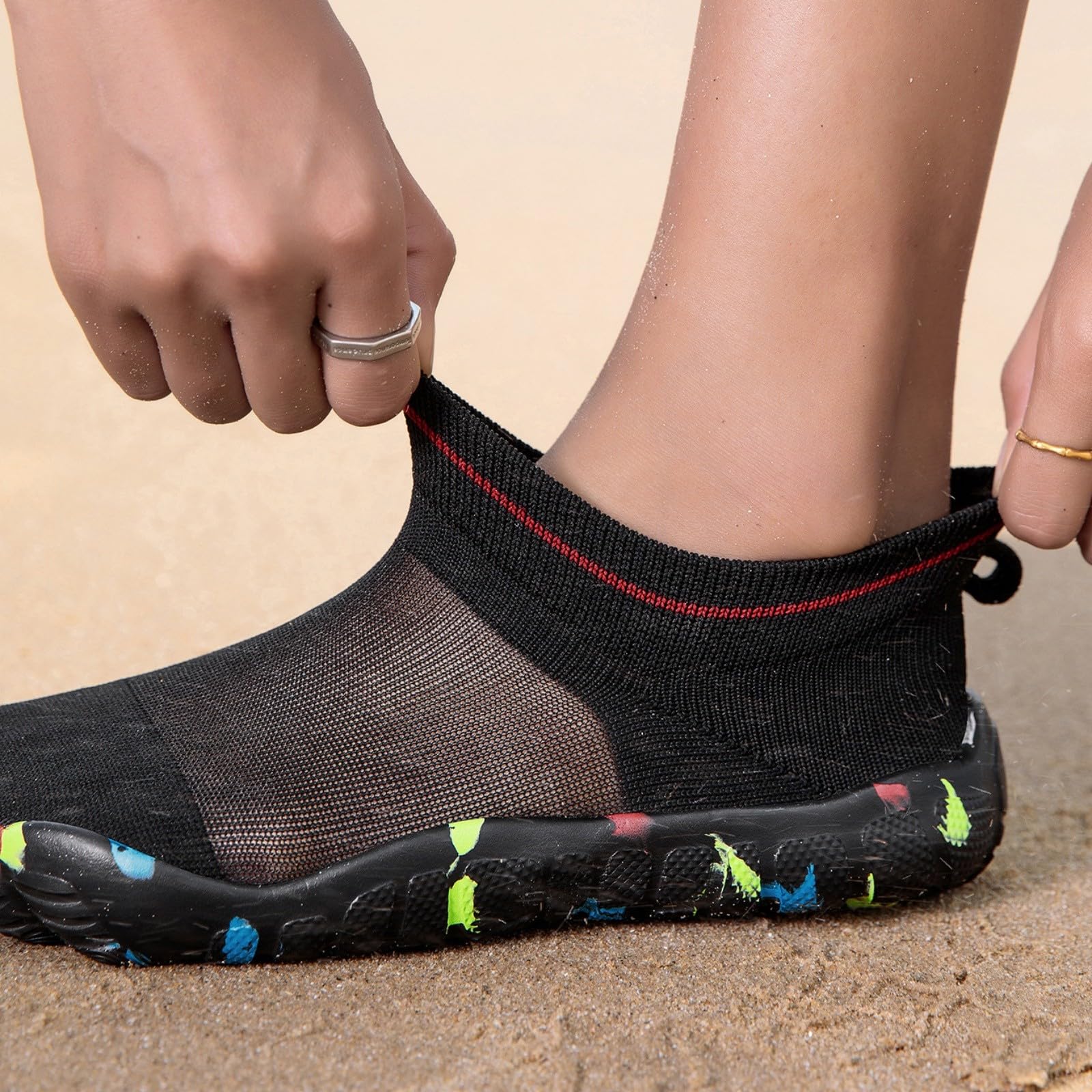 Męskie buty do wody na boso, bohema, lekkie skarpety do wody, szybkoschnące, buty do pływania z podeszwą moro, do surfingu na plaży i jogi, Czarny, 38 EU