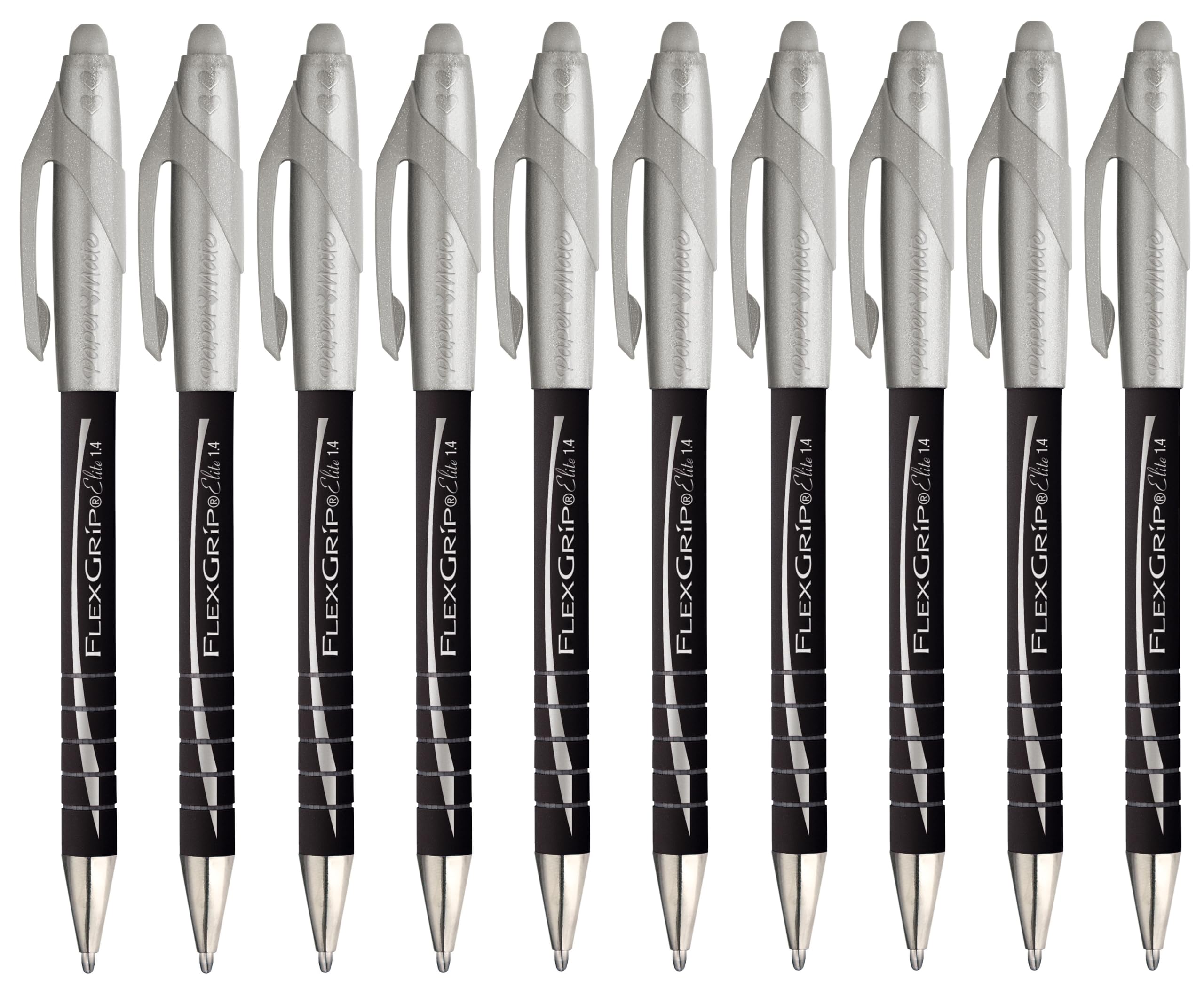 Paper Mate FlexGrip Elite Retractable Ballpoint Pens - Black Ink - Large Broad 1.4mm Wide Point - Pack of 10