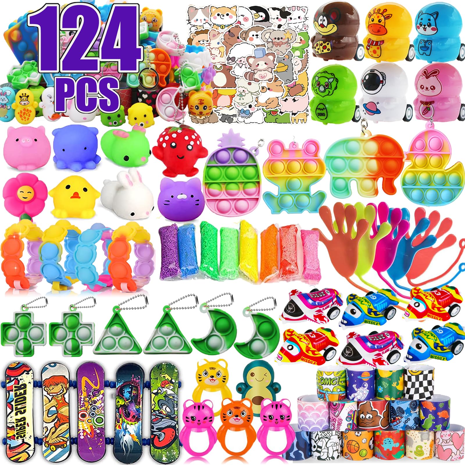 124 Pcs Party Favors for Kids, Goodie Bag Items, Loot Bag Fillers, Pinata Filler, Treasure Box Toys for kids Classroom Prizes, Treasure Chest, Valentines Day Birthday Gifts