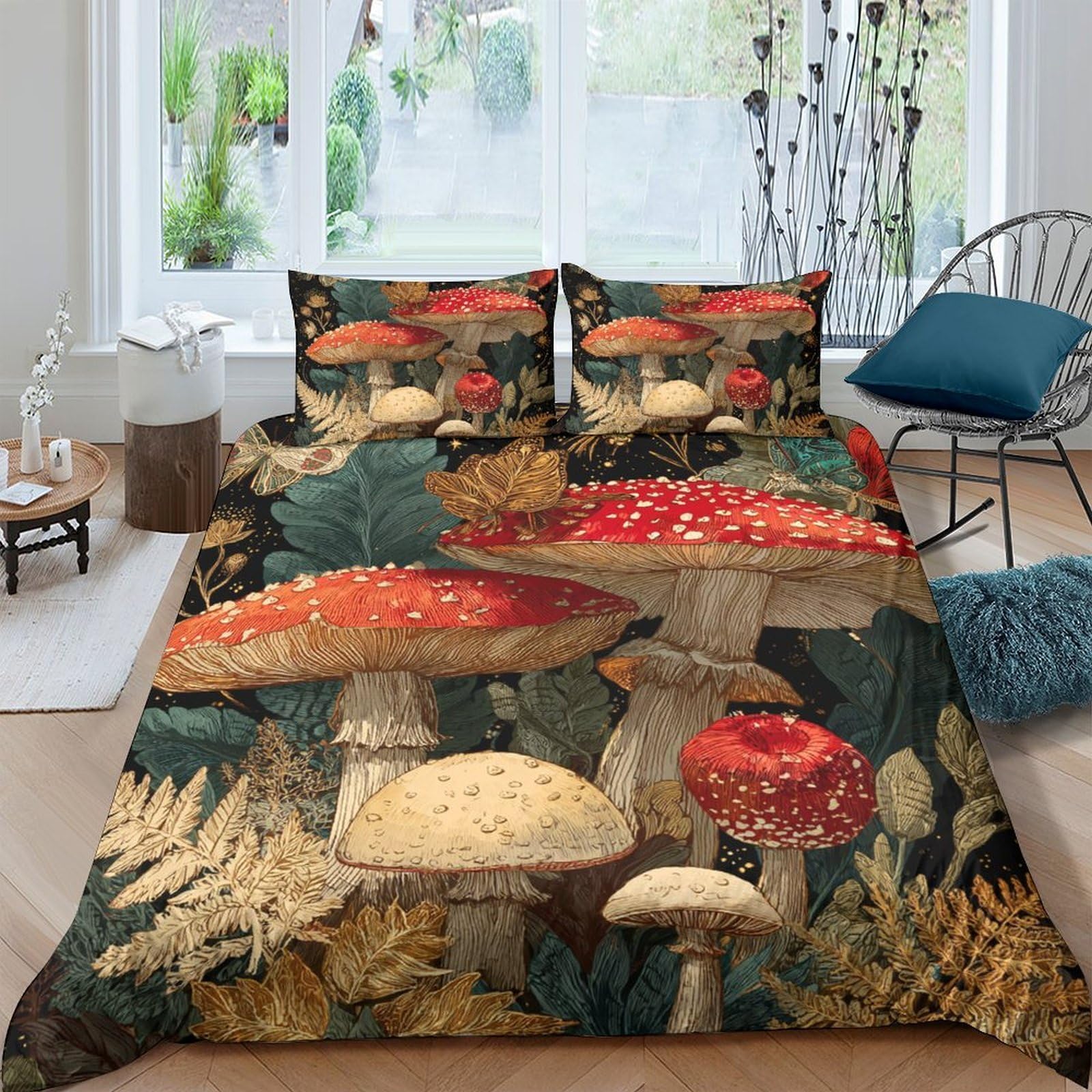 Ctjqhvkz Style-2 3D Printed Mushroom Forest Fitted Sheet Microfiber Soft Autumn Botanical Bed Cover For Bedroom Guest Room Decor Single（135X200cm）