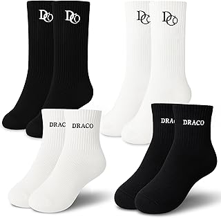 Draco Slide Performance Cotton Ankle Socks - 4-Pack (2 Pairs White, 2 Pairs Black) - Comfort Fit with Cushion Sole Support & Moisture Wicking Mesh - Athletic Socks for Sports, Travelling & Daily Use