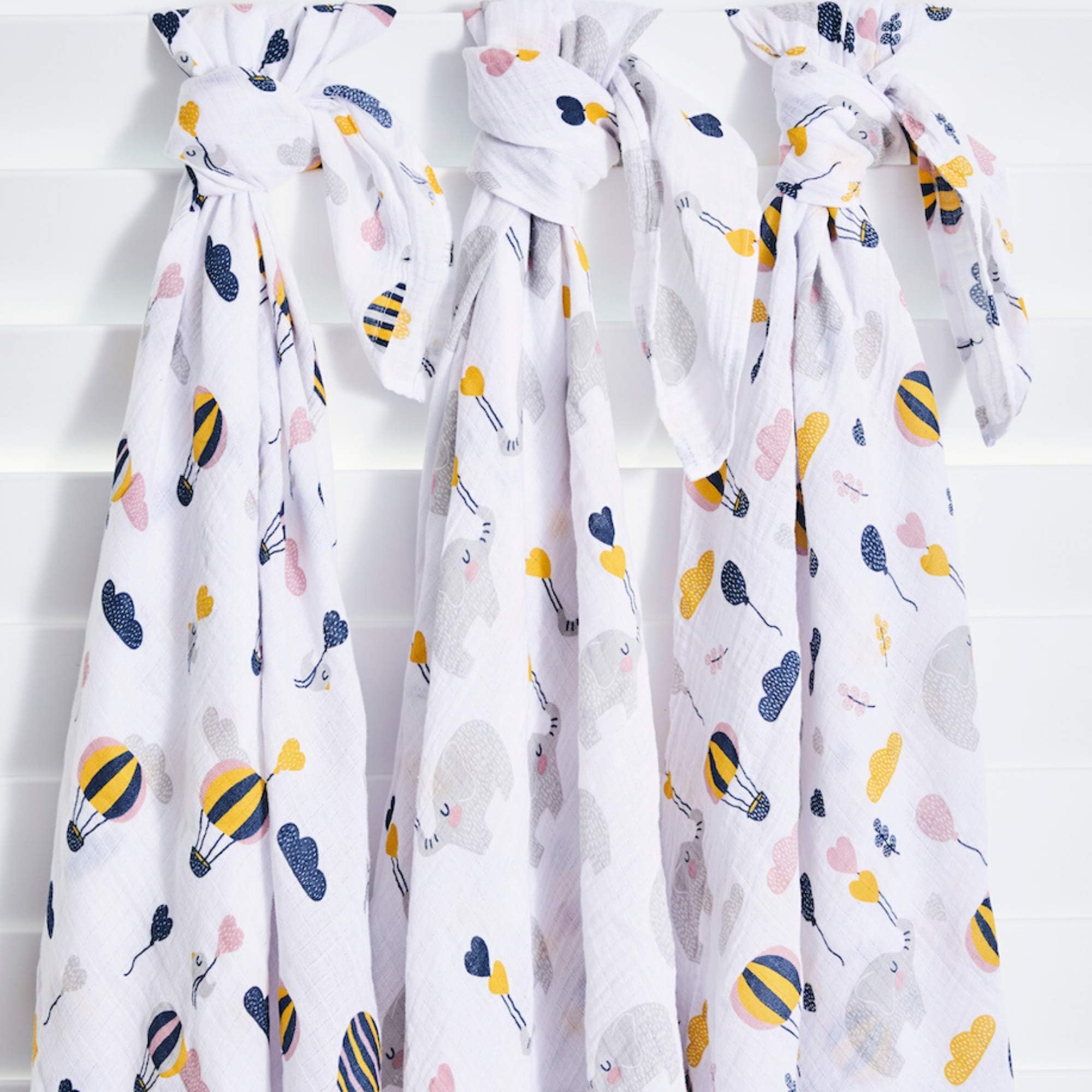 Baby Swaddle Receiving Blankets Muslin Wrap Elephant with Headband & Beanie 3 Pack– Unisex Gender Neutral Design - Soft 100% Cotton Fabric for Newborn Boys & Girls -Baby Registry Gift- 47 x 47 inch