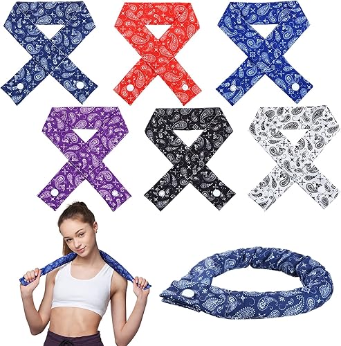 6 unidades de envoltura refrescante para el cuello, bandana refrescante con botón para el cuello, bufanda fría de hielo para mujeres, verano