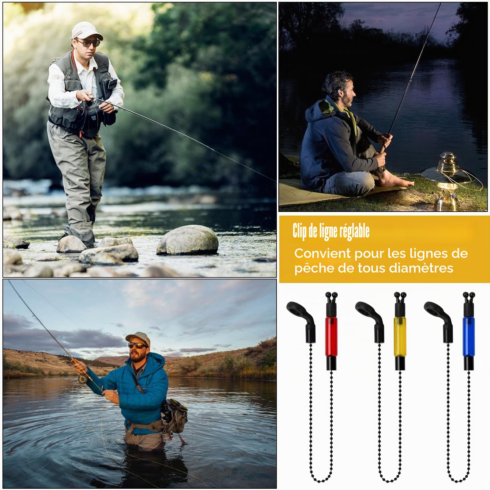 Détecteurs de Touche - 3 Indicateurs de Touche Swinger pour la Pêche à la Carpe - Indicateurs de Touche ND Bien Visibles - Accessoire de Pêche de Nuit