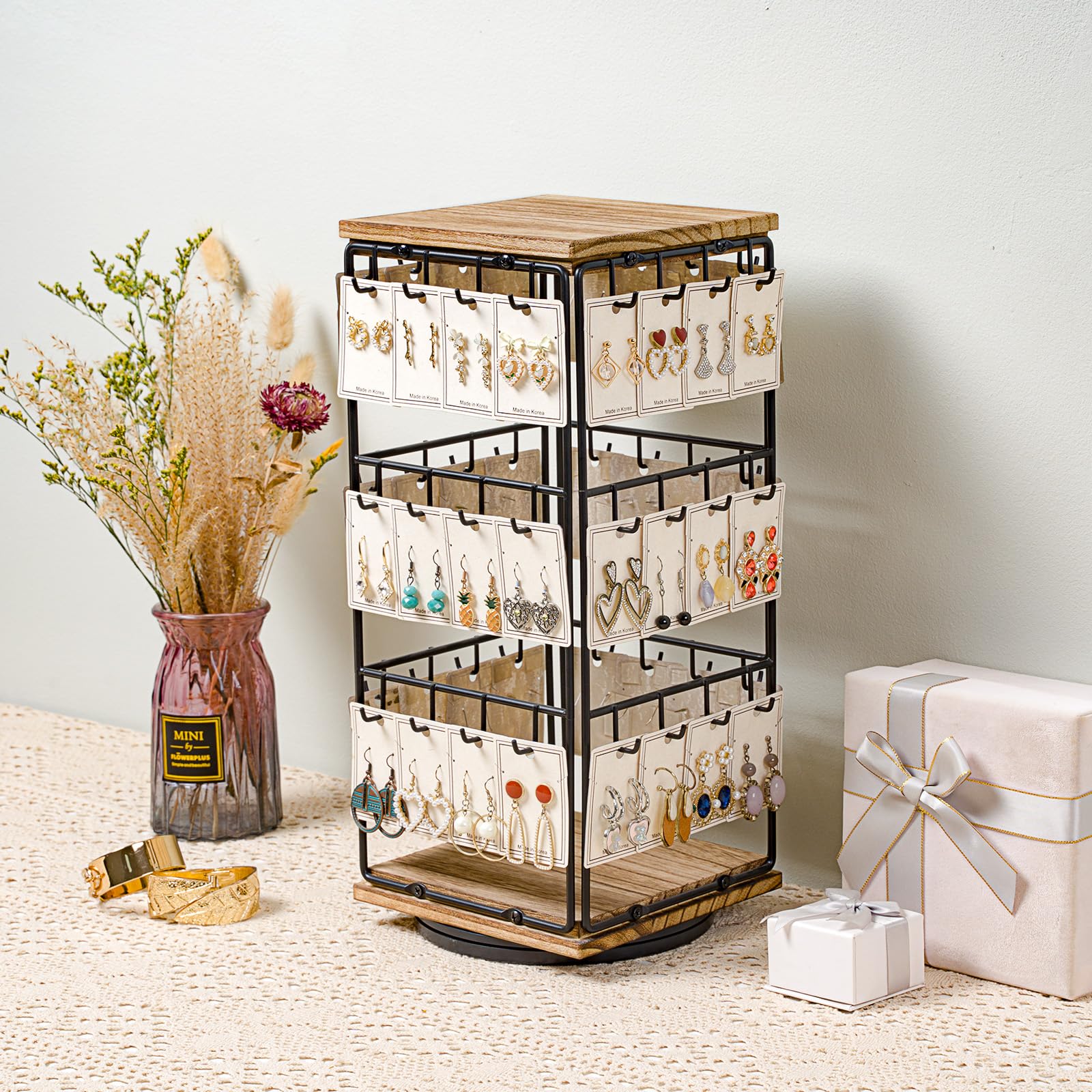 Yoimori 360 Rotating Earring Display Stands for Selling, Earring Rack Display Holder Stand, Jewelry Display for Vendors Selling Earring Cards, Necklaces, Bracelets, Hair Accessories (48 Hooks)