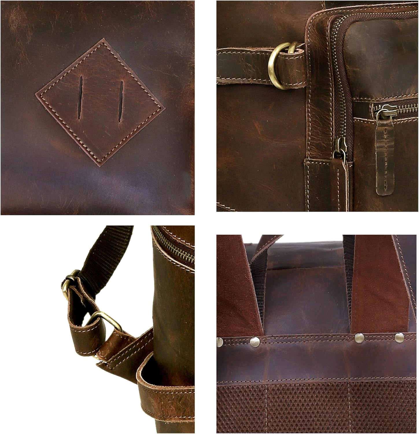 HLC Leather Backpack Genuine Laptop Rucksack For Men Women Genuine Large Capacity Business Retro Travel Camping Daypack Bag (Brown) - Image 7