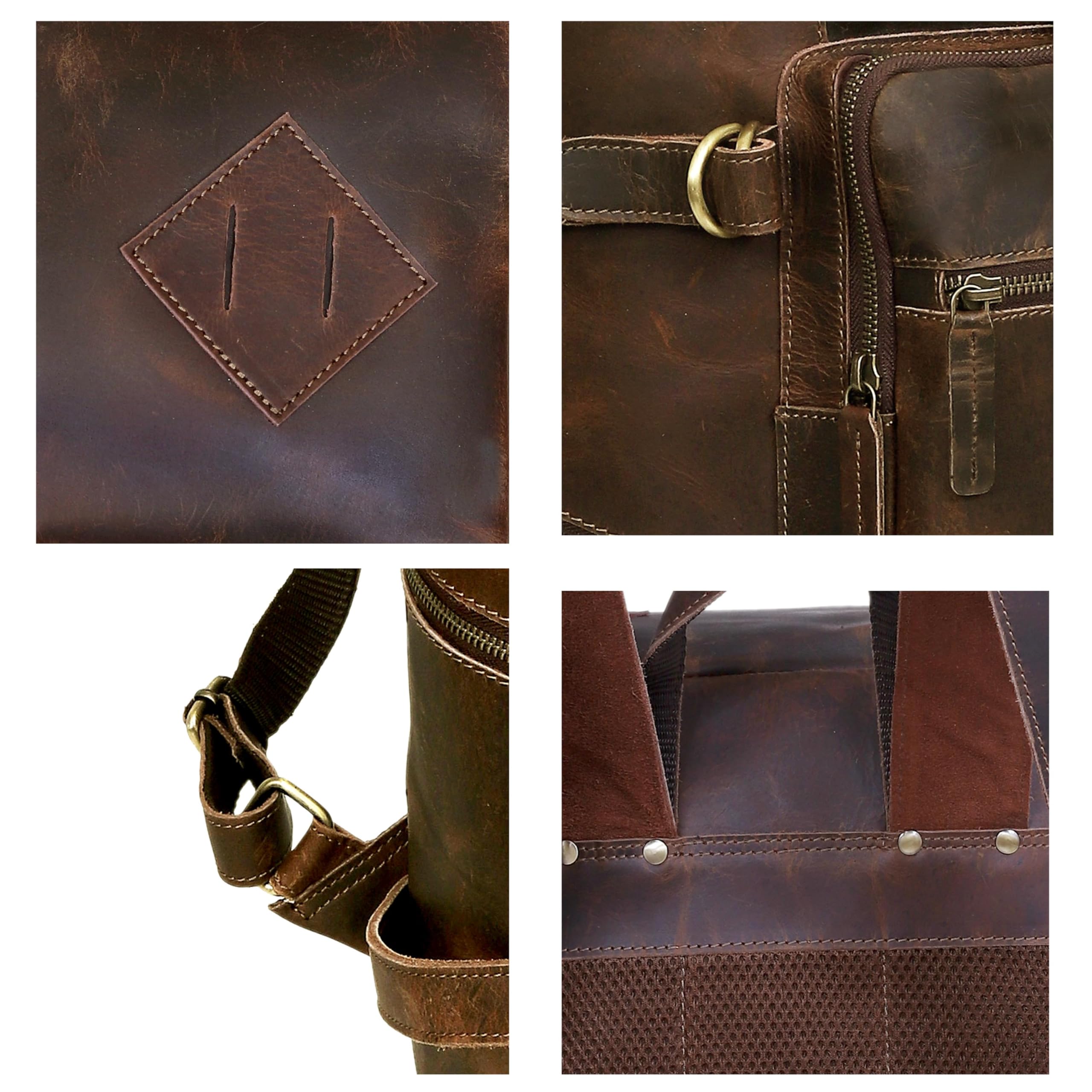 HLC Leather Brown Backpack For Men 17 Inch Genuine Laptop Backpack For Women Men Genuine Leather Backpack Vintage Large Capacity Business Retro Daypack