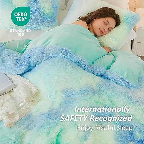 Miniatura 2 de EMME Juego de funda de edredón mullido de color azul de lujo, tamaño individual, juego de funda de edredón mullido de 2 piezas de fundas de edredón