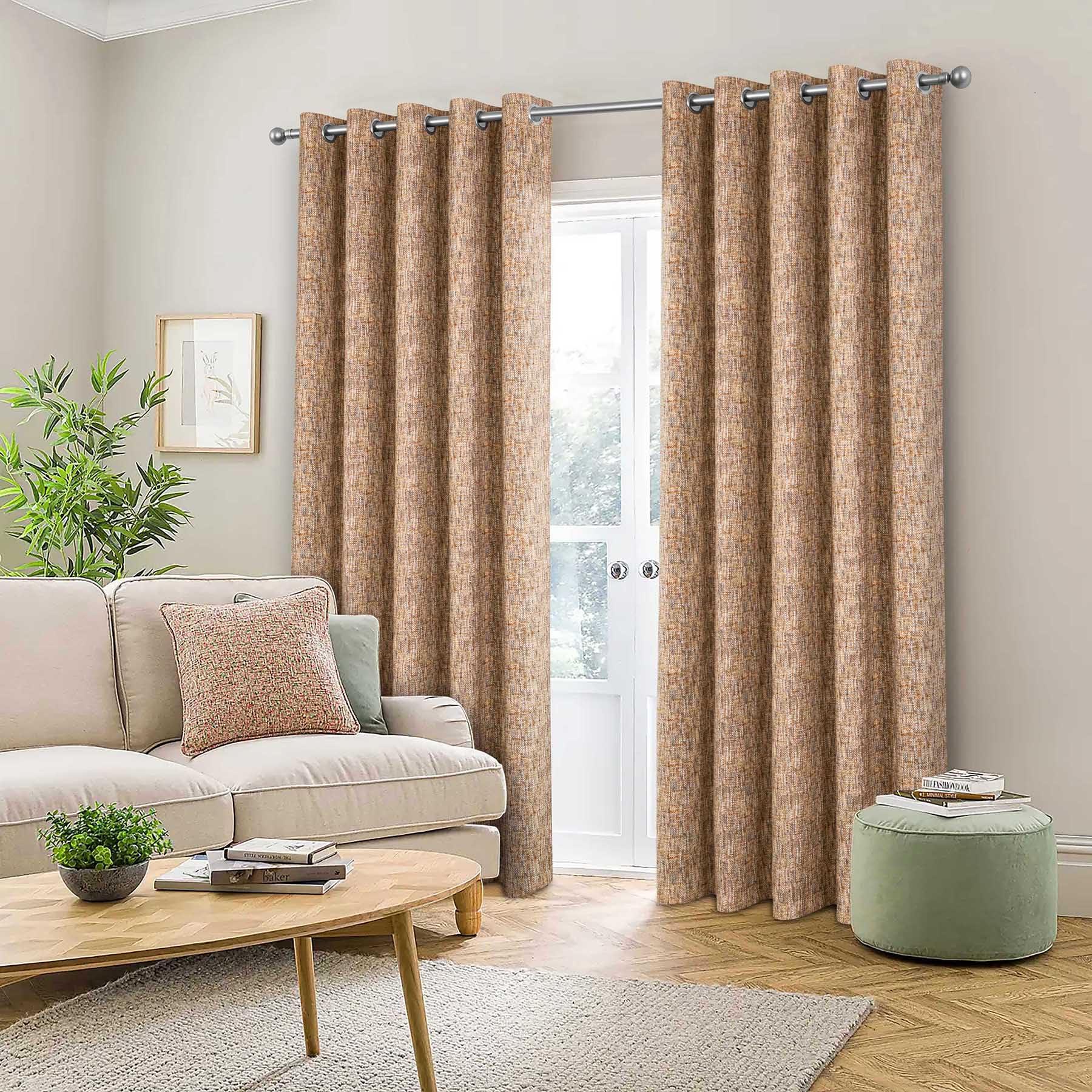 always4u Lot de 2 Rideaux 100% occultants, Rideau Thermique de Style Campagne Anti-Froid, Rideaux en Lin mélangé texturé à œillets pour Chambre à Coucher, Salon, Beige Biscotti, 140x245 cm