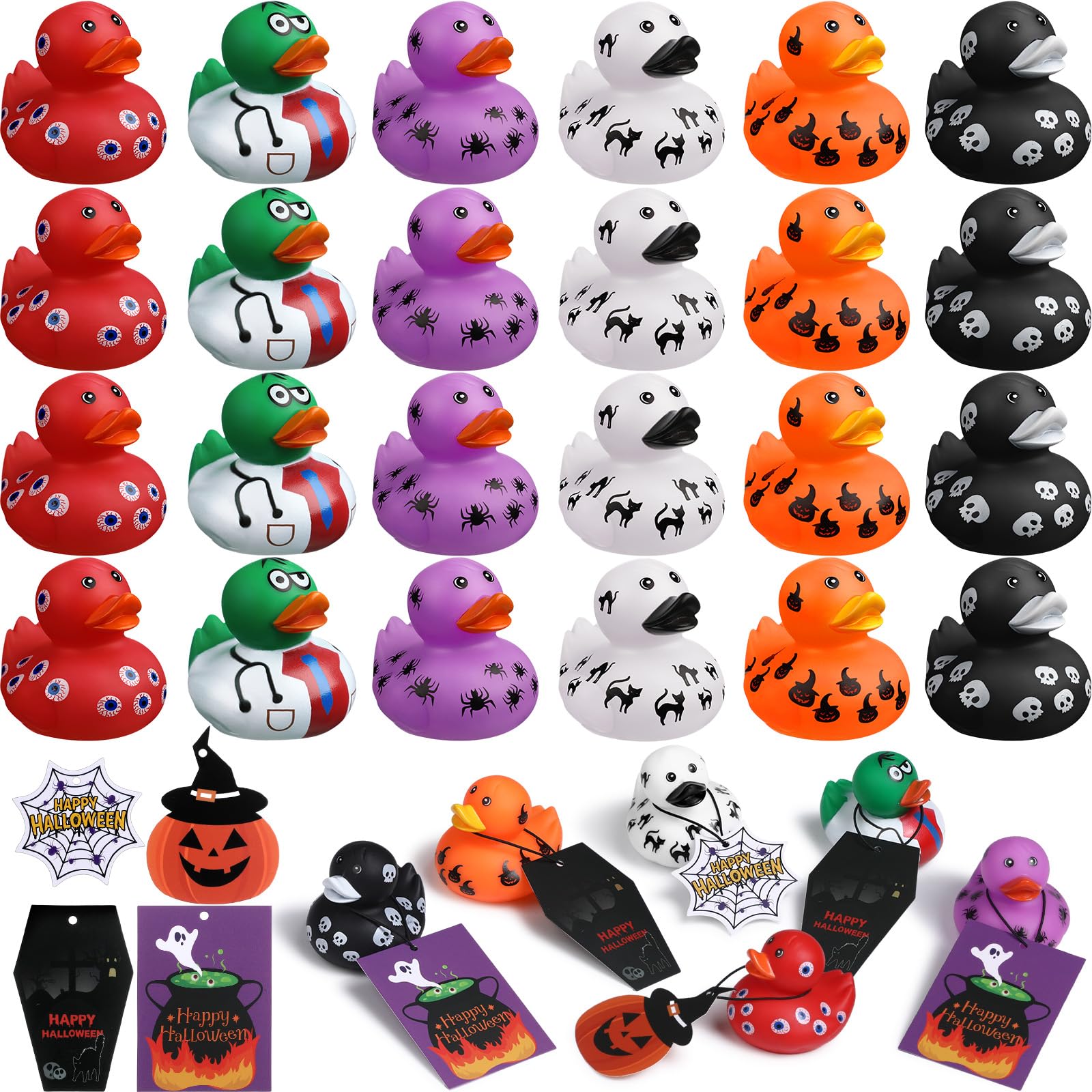 Photo 1 of Jerify 48 Sets 2'' Halloween Rubber Duck with Duck Gift Cards, Cards Cute Rubber Ducks Halloween Print Duck Trick or Treat Supplies for Fun Carnival and Party Supplies Birthday Party Favors