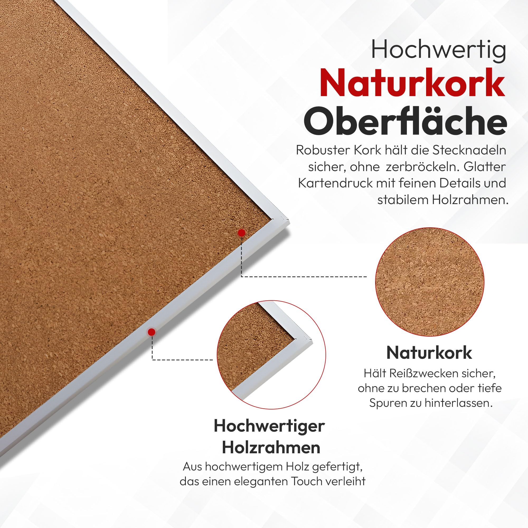 Pinnwand Weltkarte aus Kork mit Rahmen 90x60 cm - Memotafel aus Cork mit 20 Markierungsfähnchen - Weltkartenpinnwand Memoboard XXL