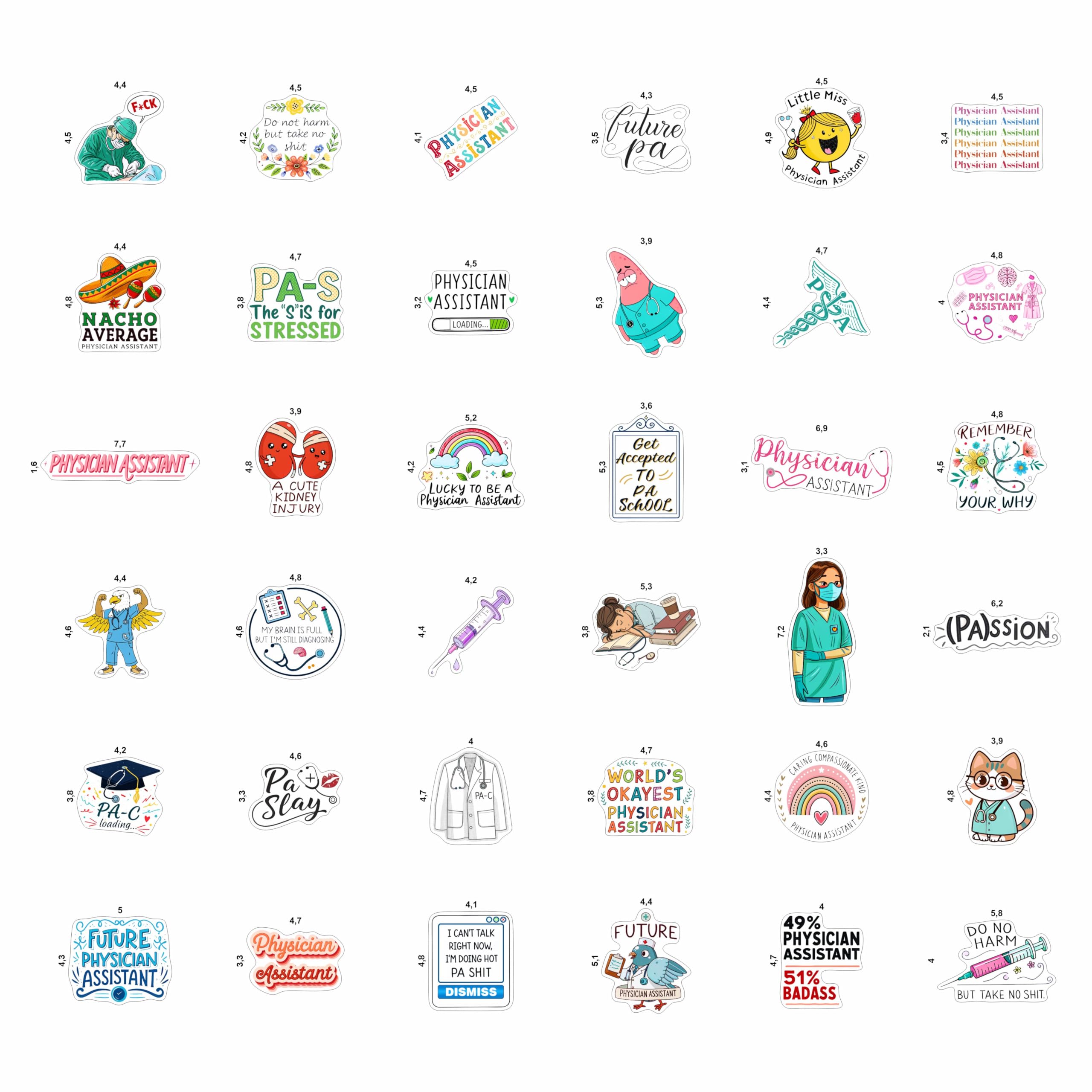 100Pcs Physician Assistant Stickers for Laptop, Water Bottle - PA Stickers - Funny Physician Assistant Gifts, Party Decoration- Medical Decals - Gift for Women & Men