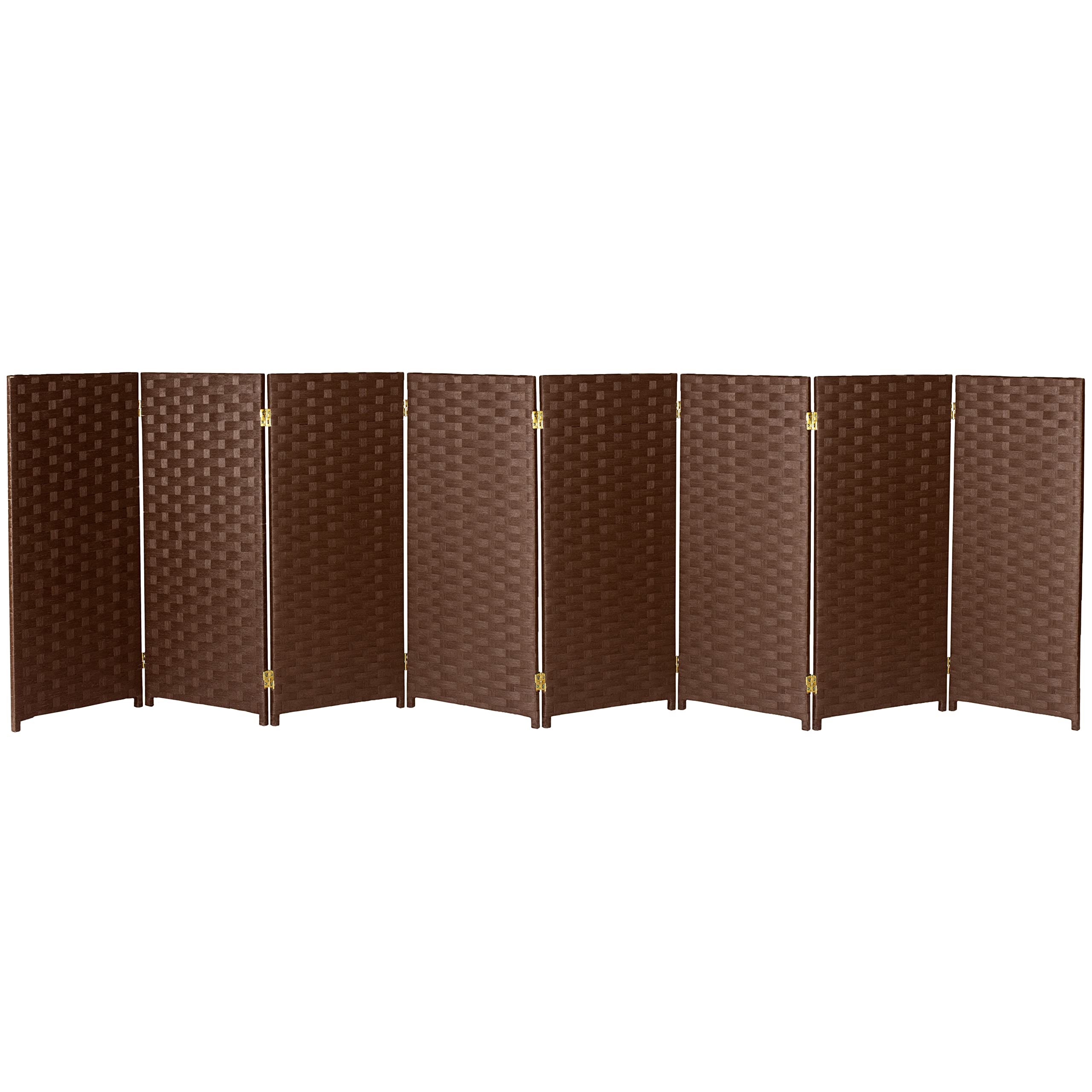 Red Lantern 3 ft. Short Woven Fiber Folding Screen - 8 Panel - Dark Mocha