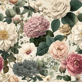 Vintage Floral Hydrangea Peel and Stick Wallpaper, Botanical Garden Pattern