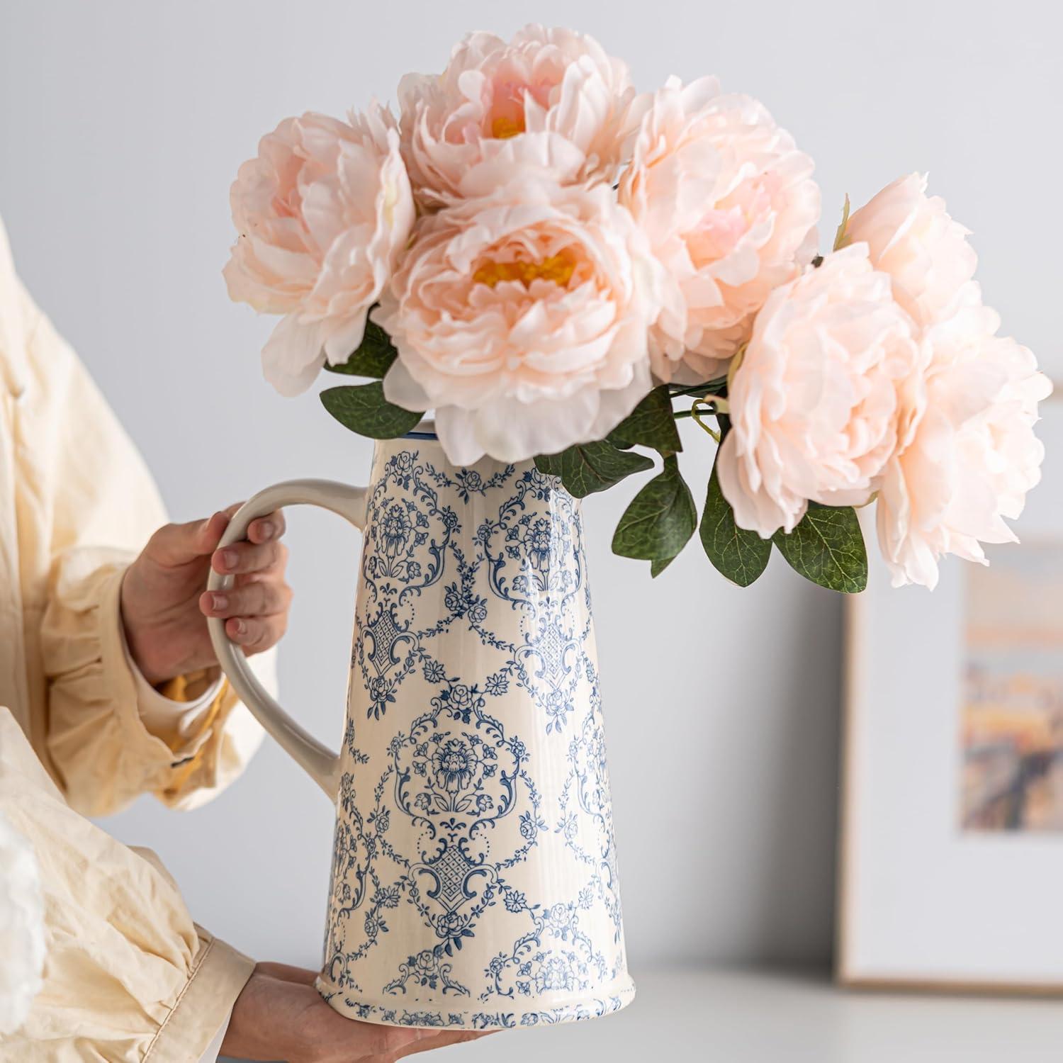Blue and White Vase, Vintage Blue Ceramic Flower Vessel,Ceramic vases for Home Decor,Vintage Vase for Home Decor, Living Room, Shelf, Office, Rustic Table Centerpiece (Tall) - Image 7