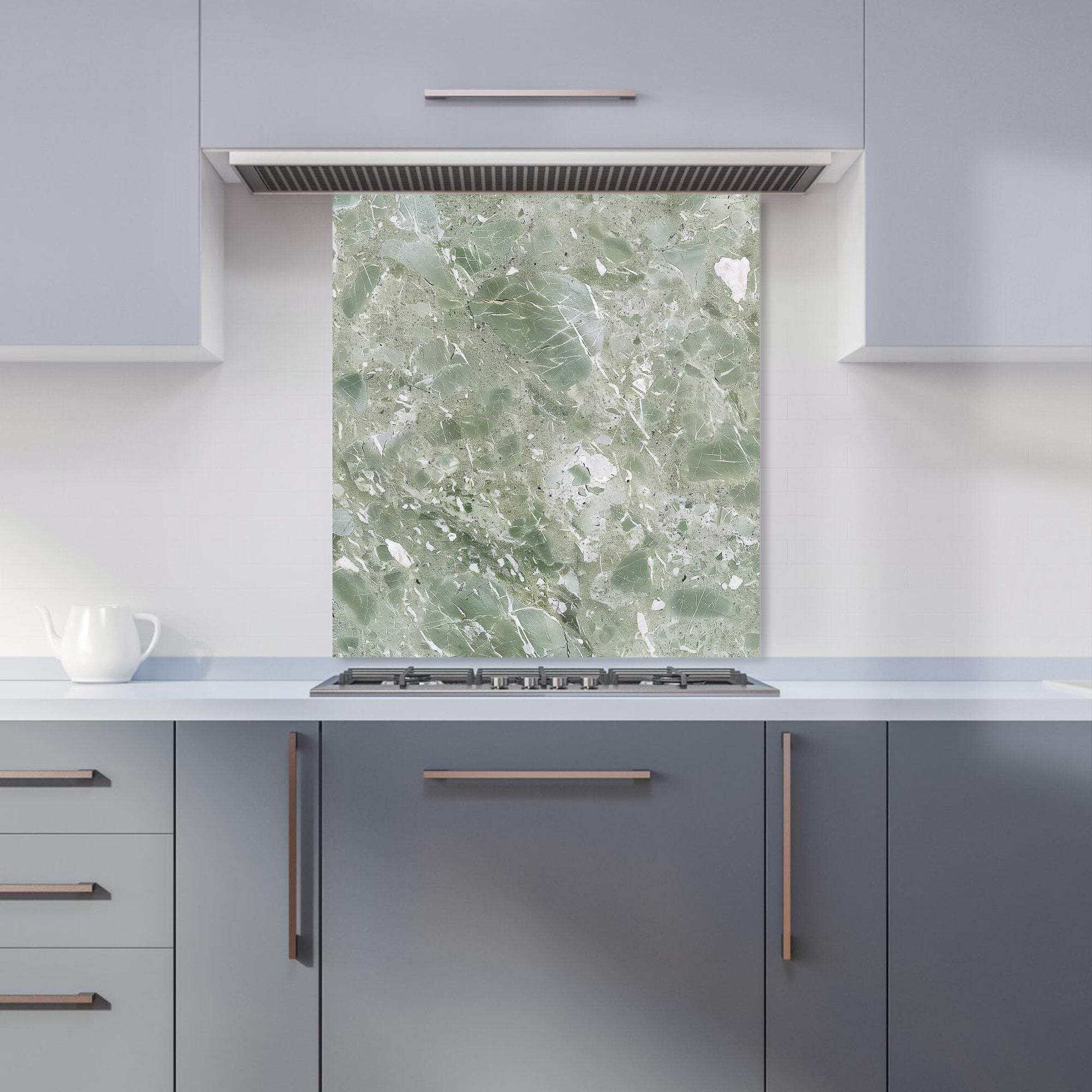 Warren Reed Polished Sage Green Quartz Effect Kitchen Splashback - 600mm x 650mm - Toughened Glass