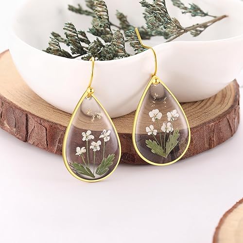 Vista 64 de Forget-Me-Not and Queen Anne's Lace Pressed Wildflower Earrings Pressed Flower Earrings Handmade Drop and Dangle Earrings Gift for Woman