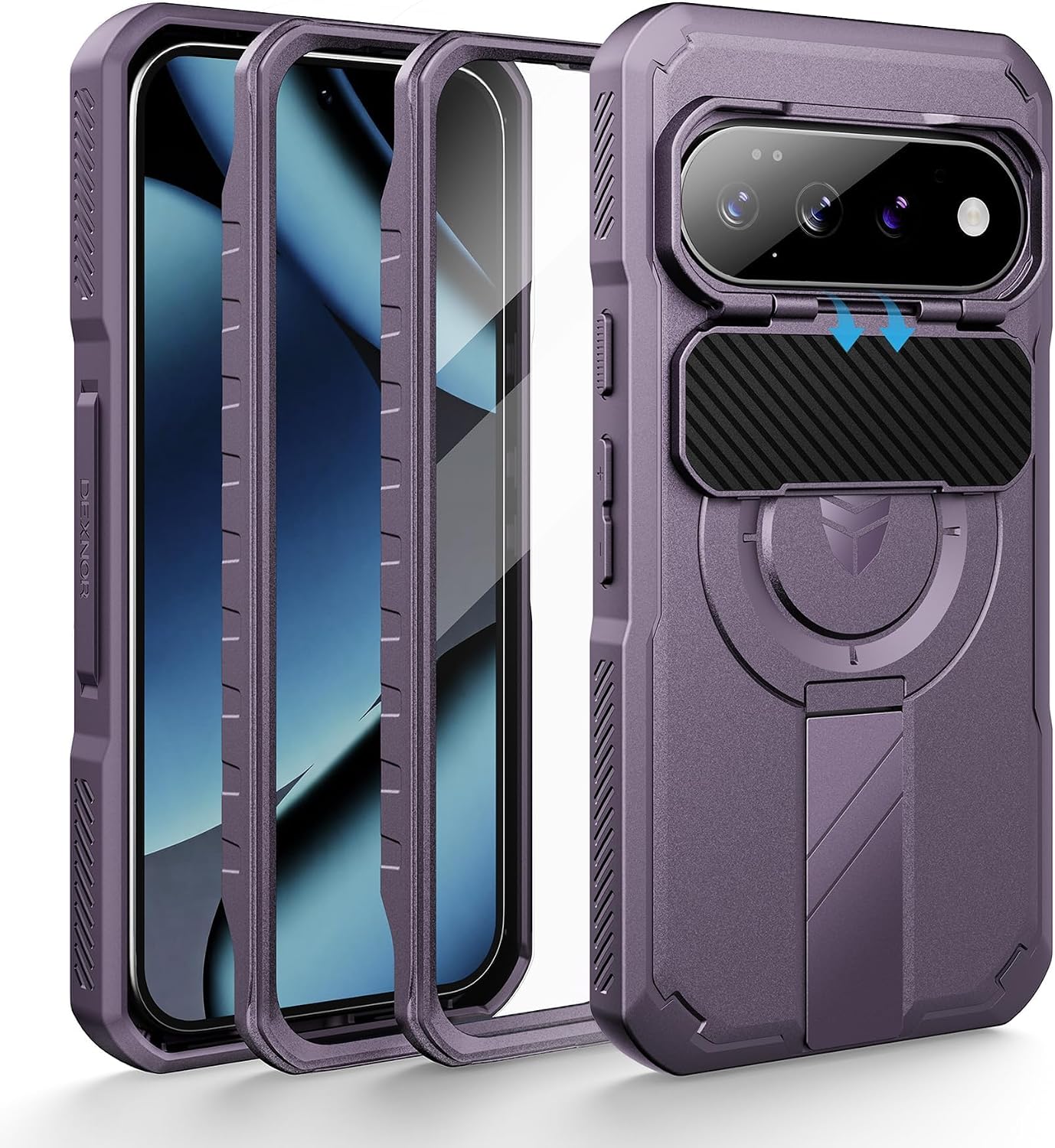 Dexnor for Google Pixel 11/11 Pro/10/10 Pro Case with Slide Camera Cover & 2 Front Frames & Built-in Screen Protector & Kickstand,Full-Body Shockproof Protective Cover Rugged Bumper Cases,Black(2026)