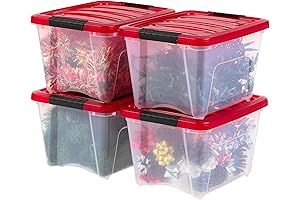IRIS USA, 19 Quart Stackable Plastic Christmas Storage Bins With Lids and...