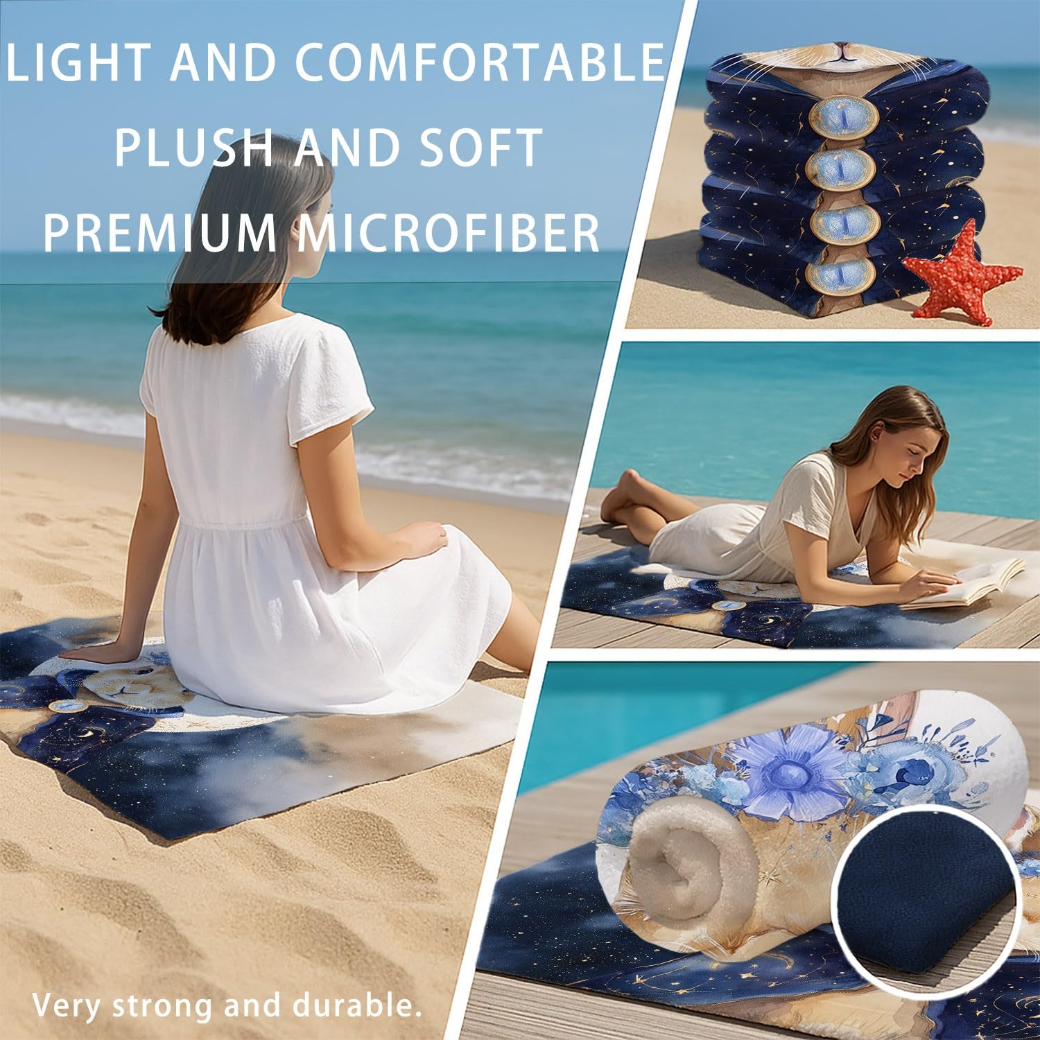 Générique Serviette de Plage Microfibre Nature Calm, Drap de Plage Lignes Rêveur Nature Champ Animaux Chat Séchage Rapide Anti Sable & Légère, Serviette de Bain 180 cm x 160 cm Accessoire