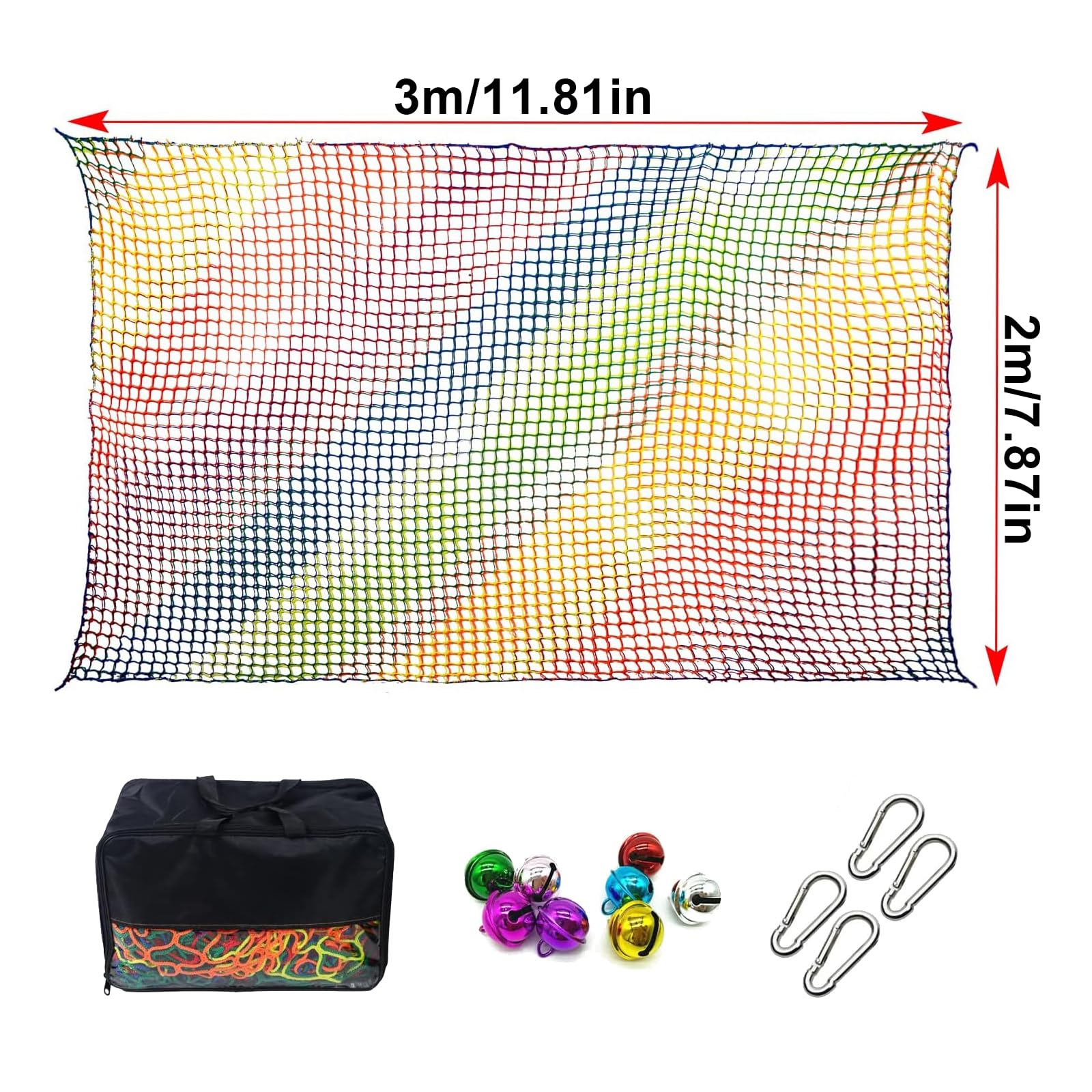 Kletternetz Spielplatz, Doppellagiges Schutznetz Kinder Klettergerüst Schaukel, Absturzsicherungsnetz für Spielplatznetz Regenbogenfarben(2x3m)