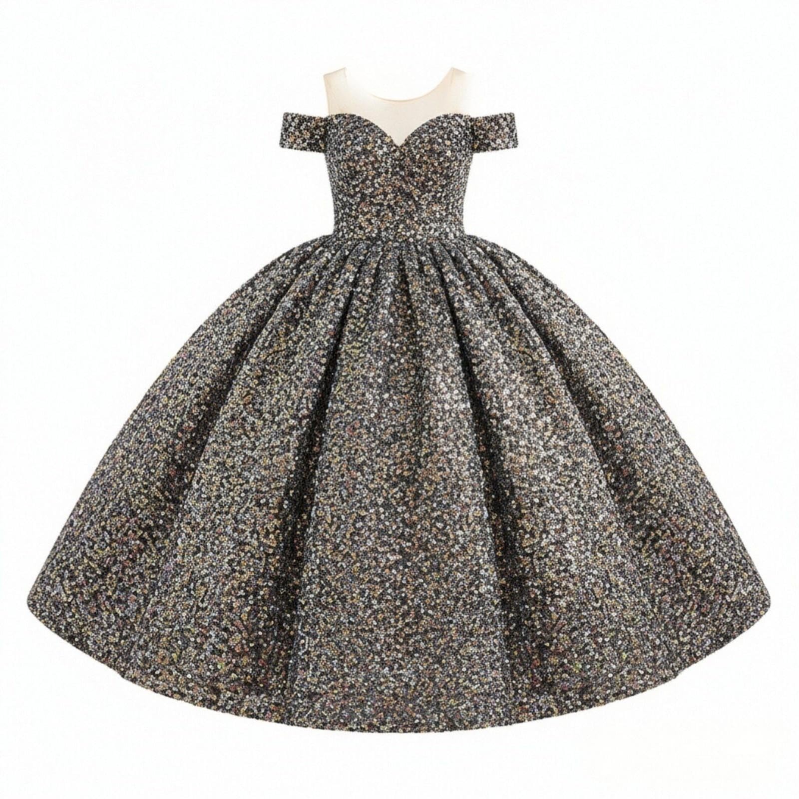 Mädchen Kleid Festlich Sommer Ärmellos Glitzer Pailletten Schulterfrei Prinzessin Kleider Kinder A-Linie Abschlusskleid Hochzeit Blumenmädchenkleider Geburtstag Abendkleider