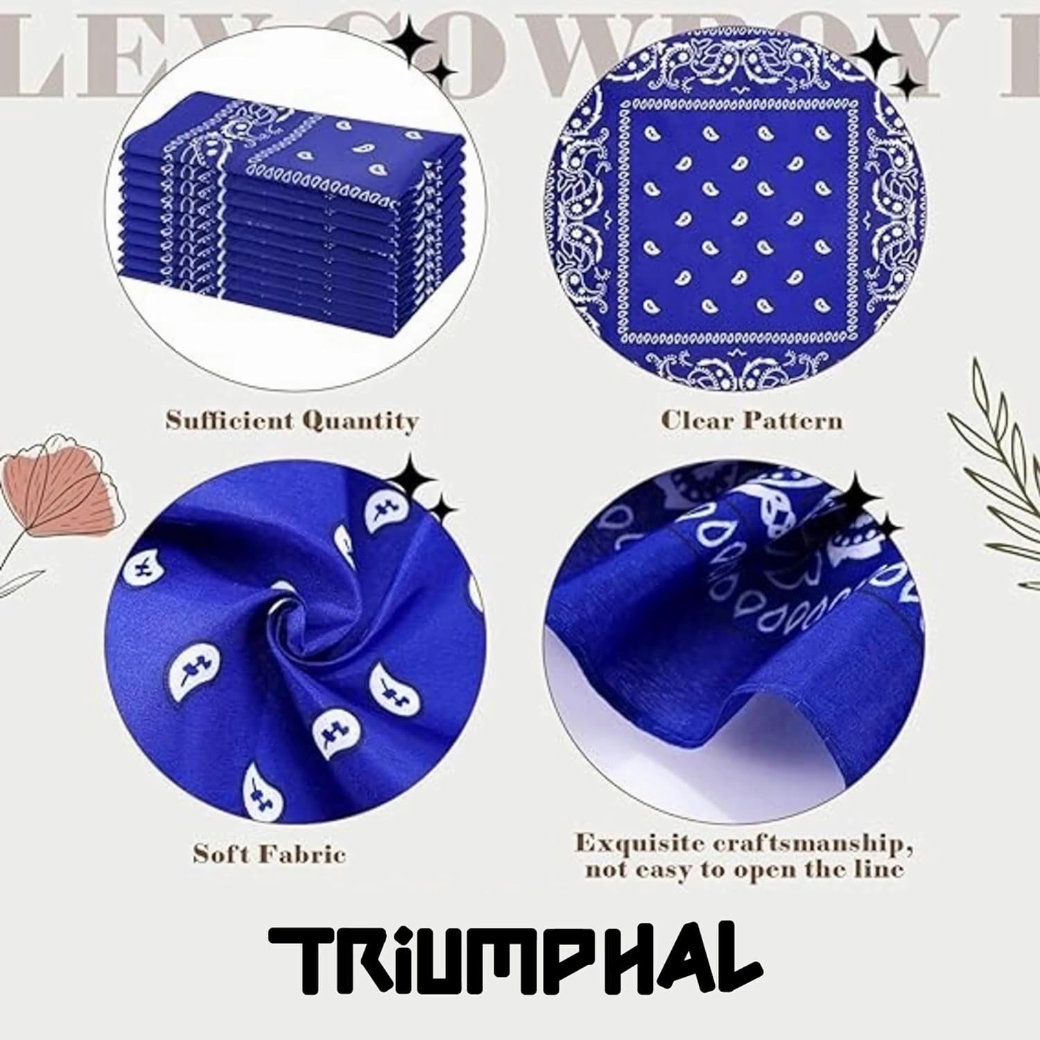 FANNI YOUPIN 100% Cotton Bandanas/ Fashion Scarf for Men & Women Paisley printed Large 10pcs (White) - Image 4