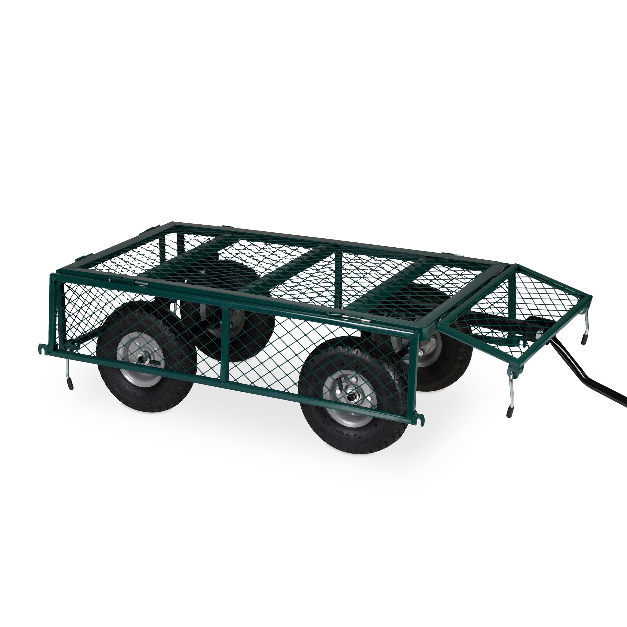 Relaxdays Handwagen, praktischer Bollerwagen für den Garten, mit Luftbereifung, klappbare Seitenteile, bis 200 kg, grün