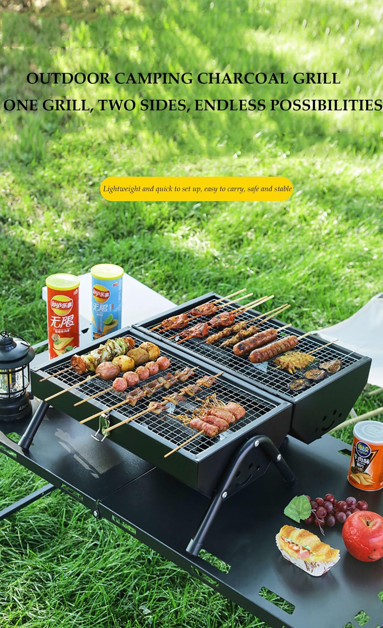 Barbecue portatile pieghevole con griglia a doppia faccia, per esterni, barbecue, da tavolo, per campeggio, spiaggia e picnic, compatto e leggero (verde)