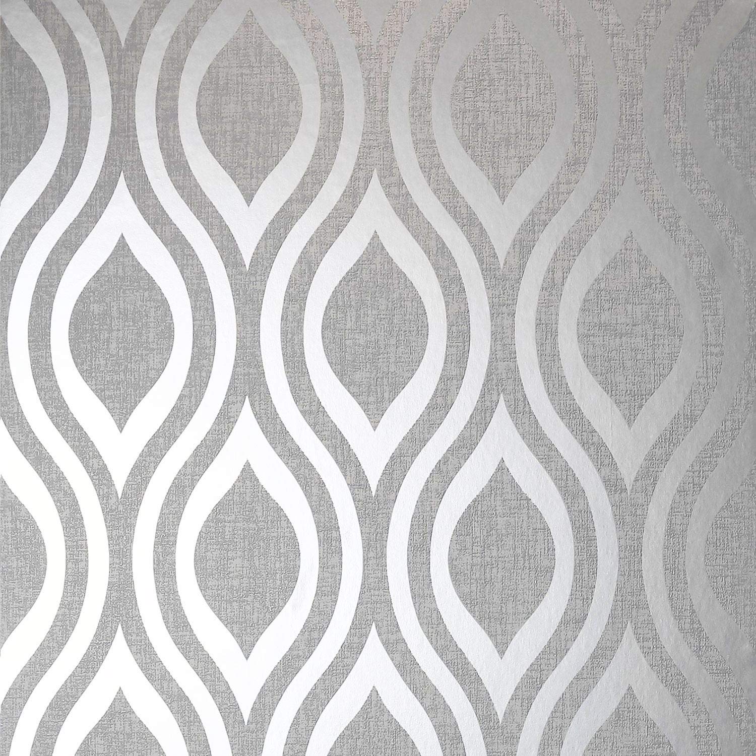 Arthouse Luxe Ogee Geo Wave Metallic Textured Vinyl Retro Wallpaper 910204