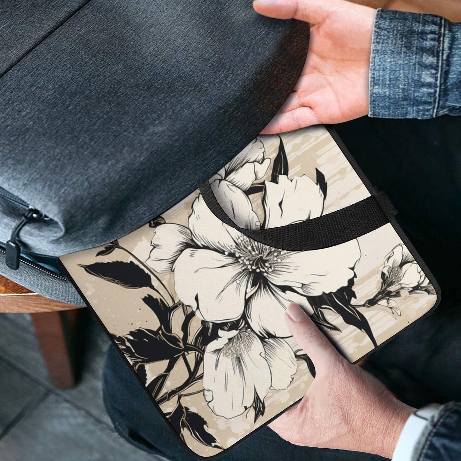 Laptophülle mit Blumenmuster, ultradünn, wasserdicht, tragbare Schutztasche mit Handschlaufe, Beige