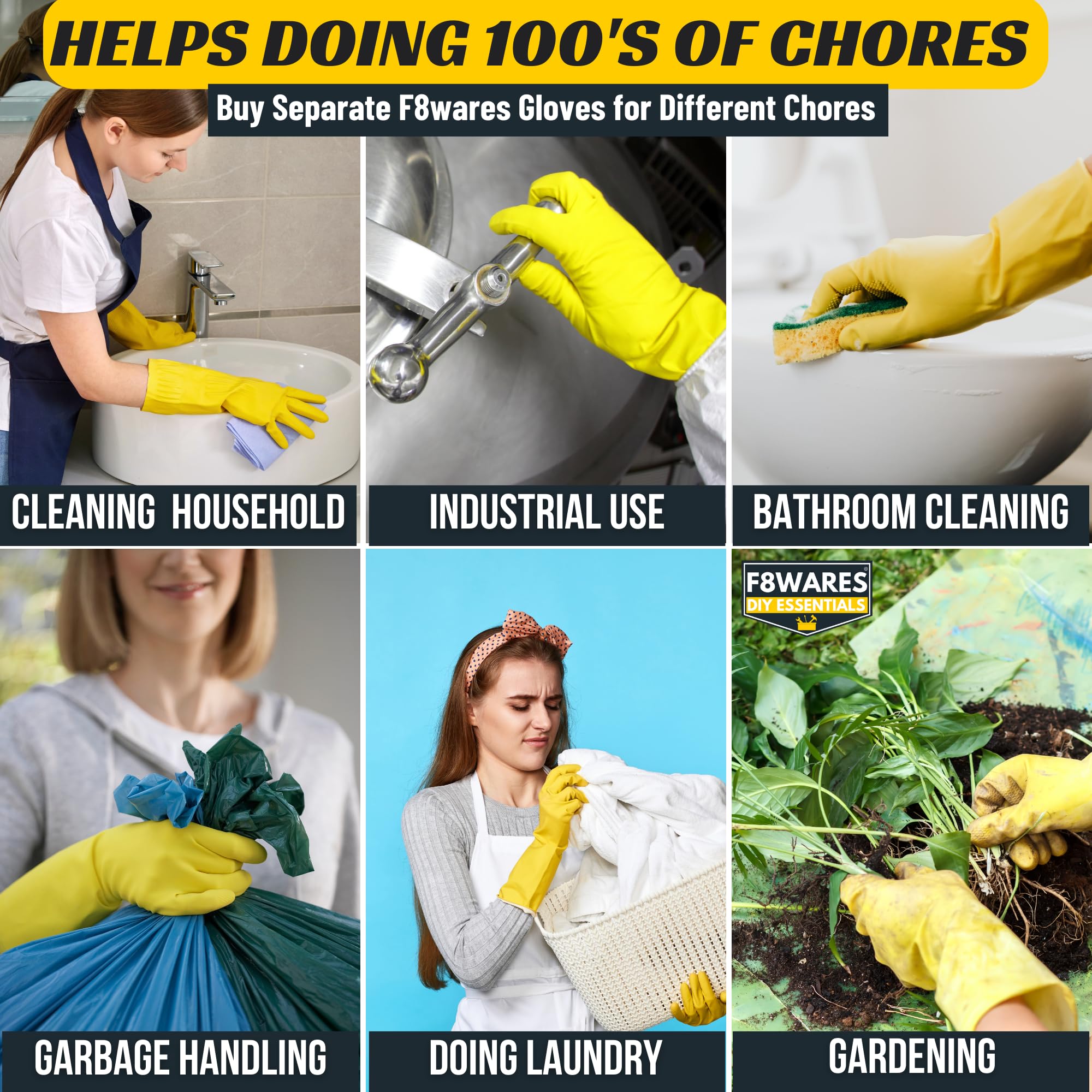 F8WARES 1Pair 16 Inch Long Hand Gloves - Rubber Gloves for Cleaning - Gloves for Washing Utensils - Gardening Gloves - Dish Washing Gloves - Kitchen 3