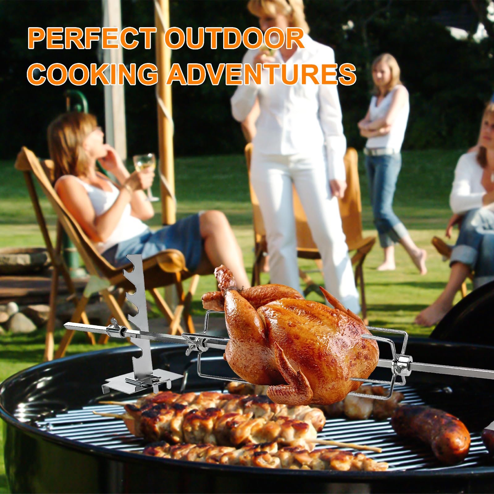 Universal BBQ Rotisserie Grill Kit, Automatic Rotating BBQ, UL Certificated Grill Rotisseries with 120V 4W Motor, 28” Spit Rod, 2 x 4 Forks, Complete Holders and Fixing Screw for Most Gas Grills