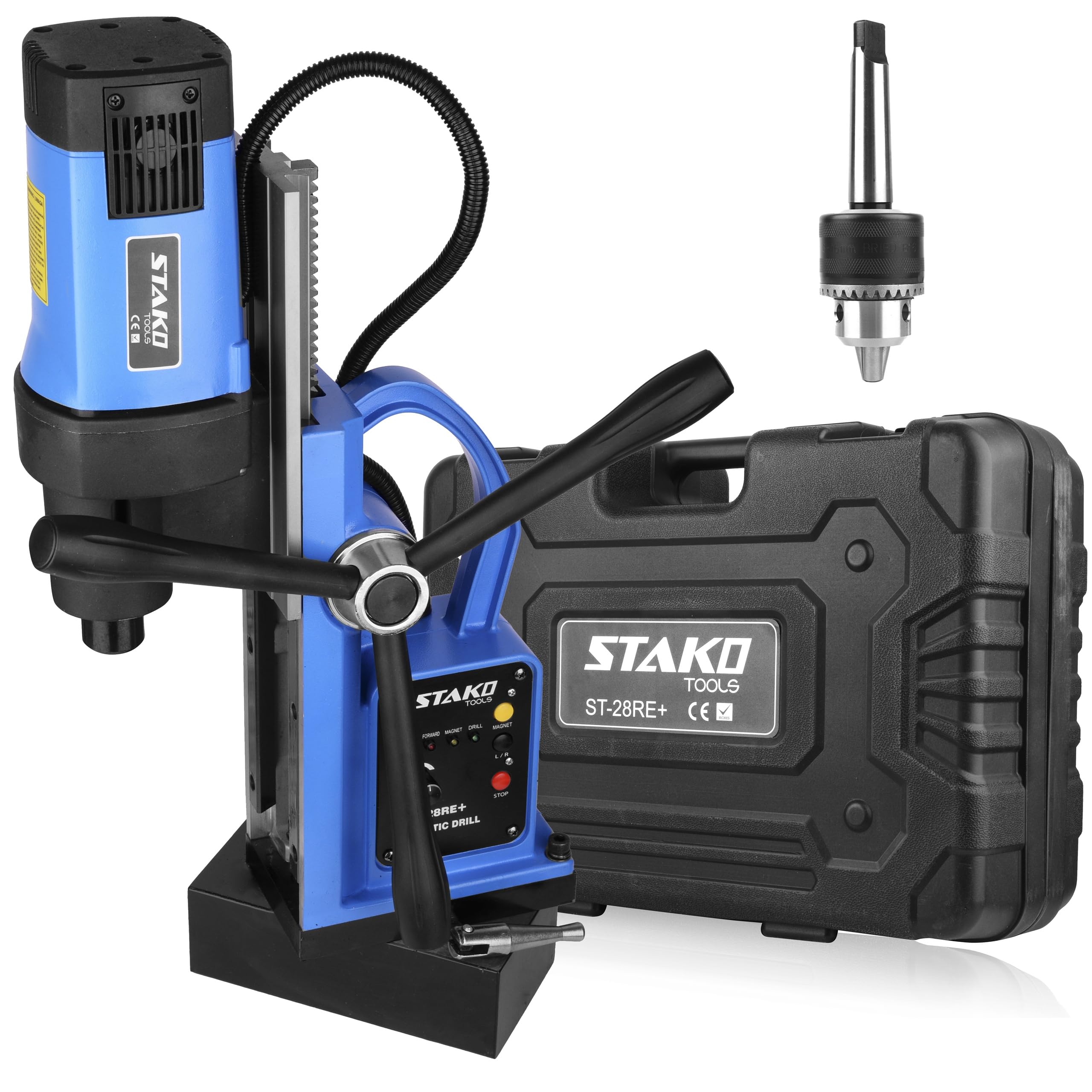 STAKO Magnetbohrmaschine 1800W mit Koffer ST-28RE+ Max. Ø80mm – 16500N Magnetkraft – Tragbare Kernbohrmaschine für Metallbearbeitung mit Bohrfutter B16 3-16 mm – Set-1